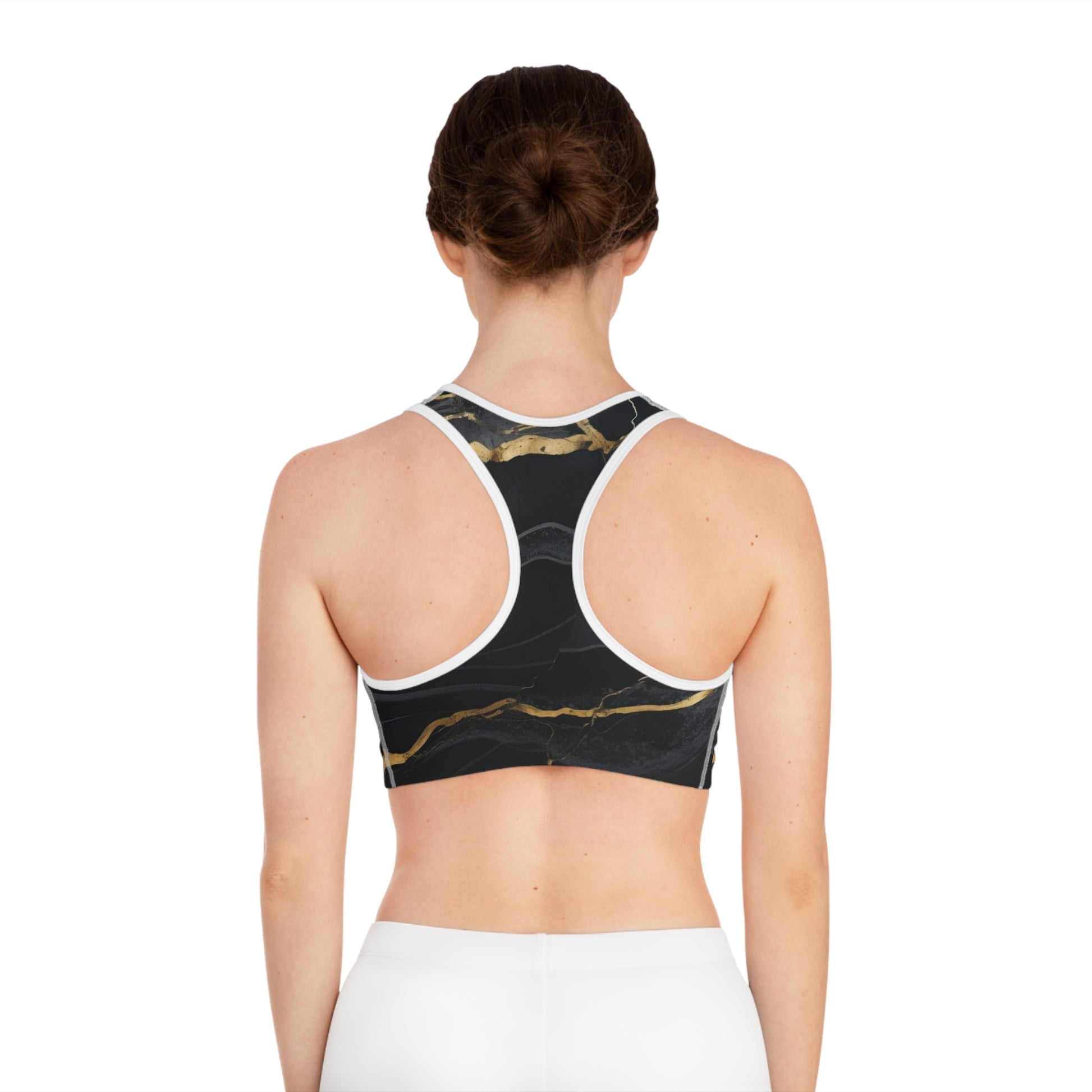 Black & Gold Marble Medusa Sports Bra