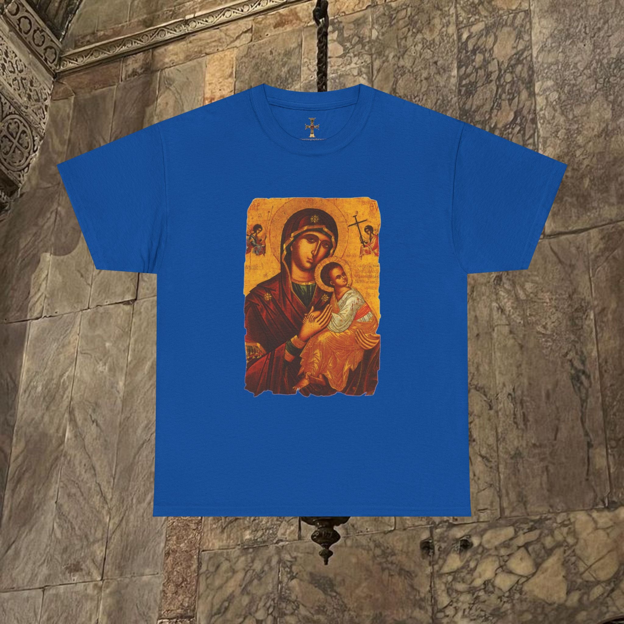 Byzantine Icon Art T-Shirt - Sacred Mother Child