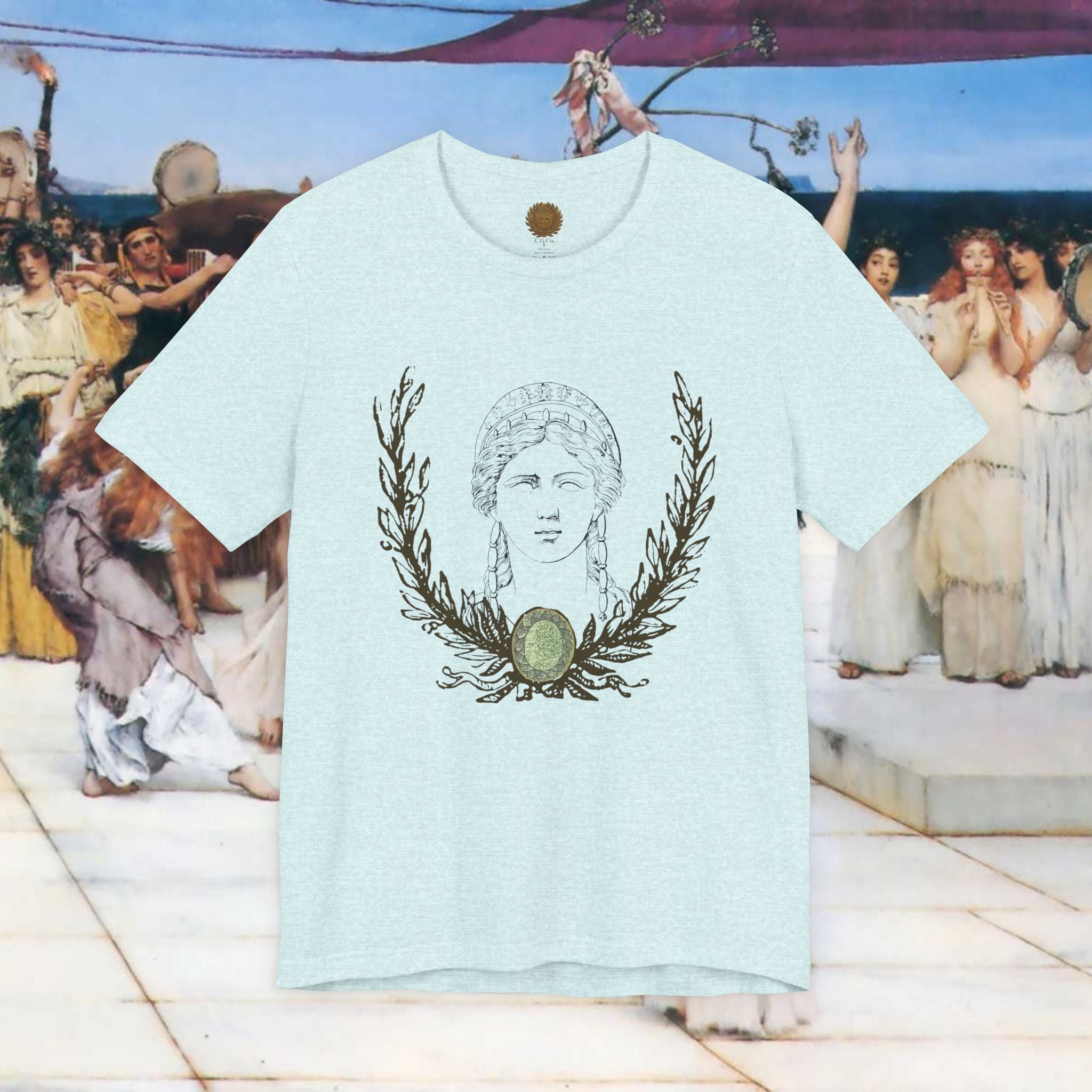 Hera's Wondering Greek Goddess T-Shirt – Ornate Diadem Portrait in Classical Line Engraving Style | Mythology Gift