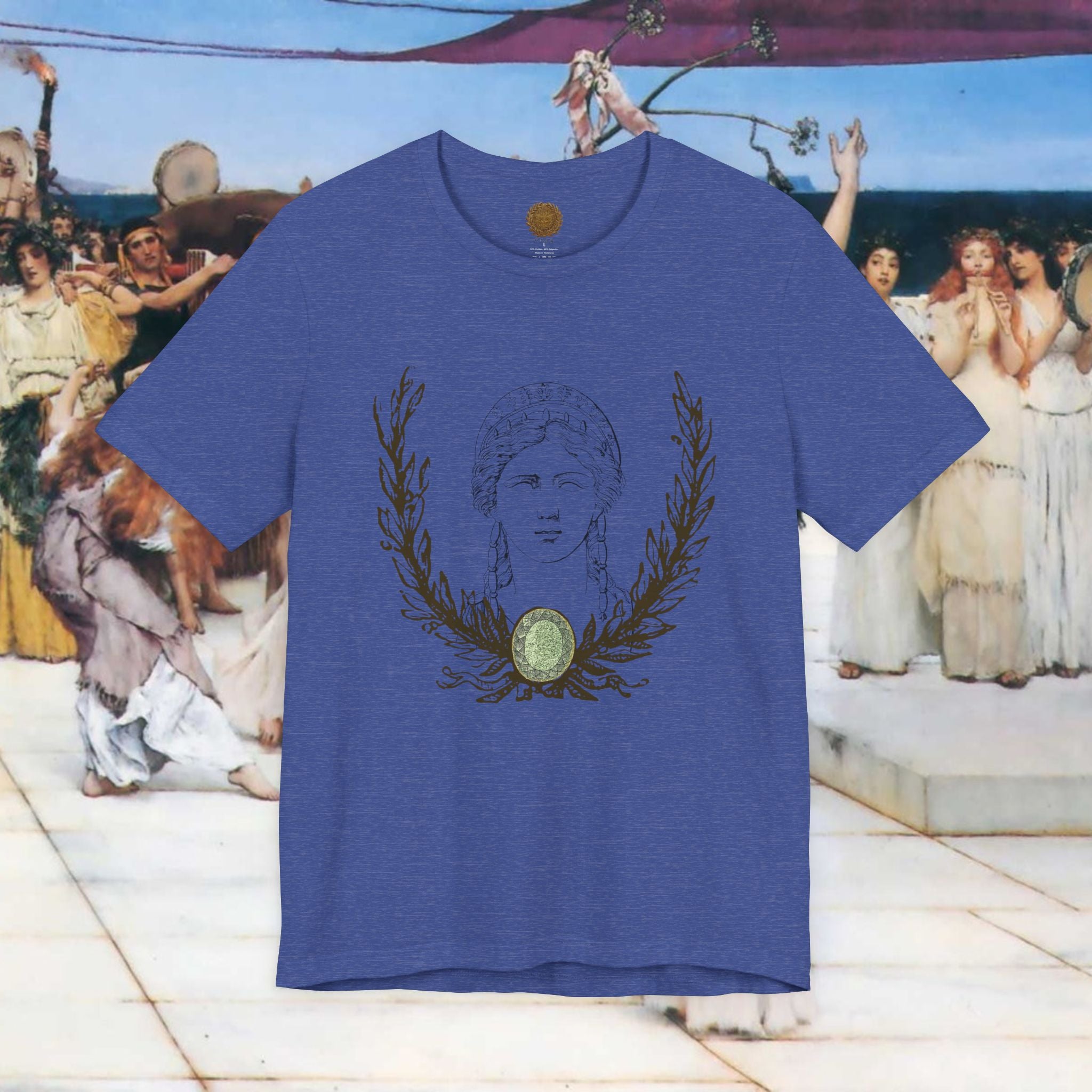 Hera's Wondering Greek Goddess T-Shirt – Ornate Diadem Portrait in Classical Line Engraving Style | Mythology Gift