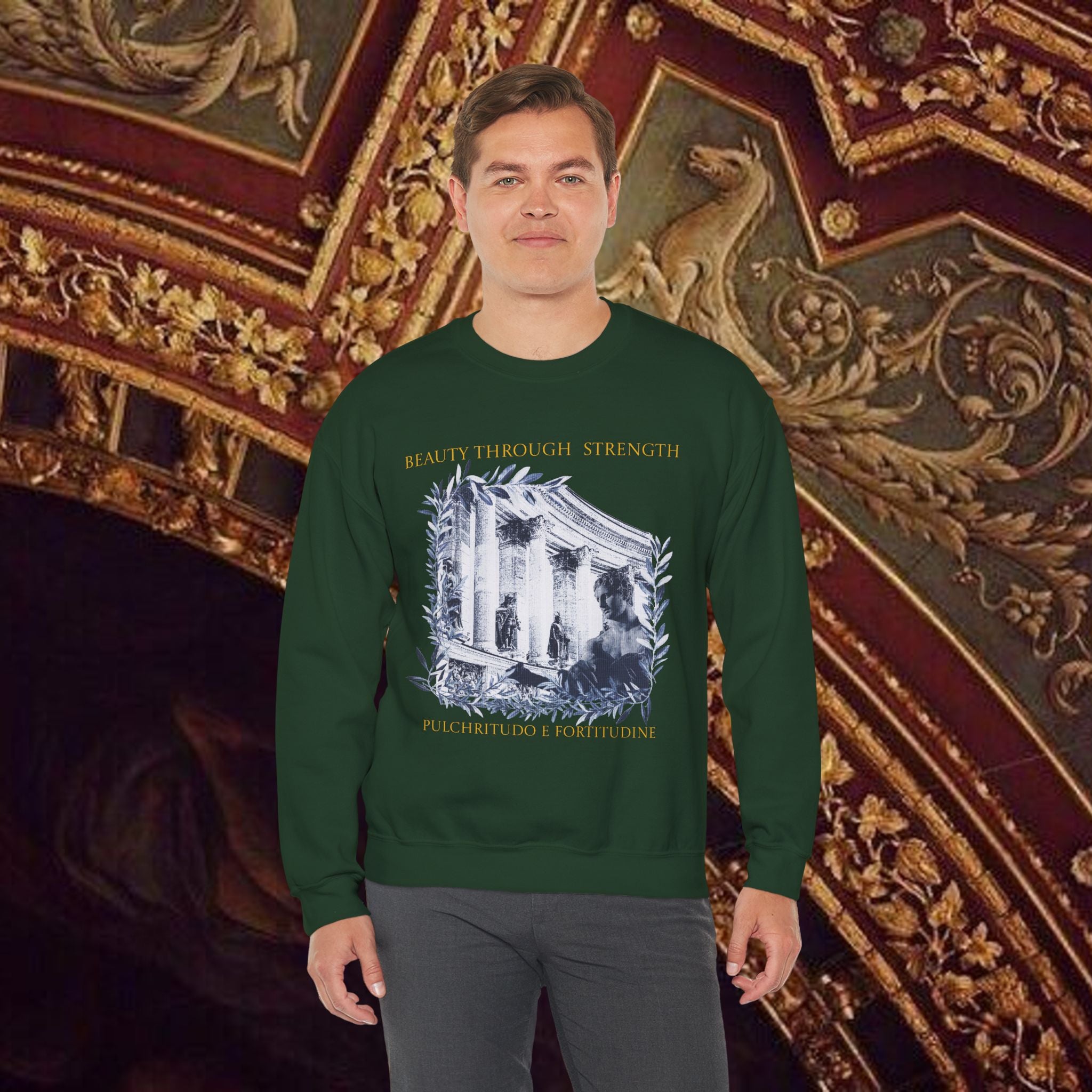 Beauty Through Strength Classically-Inspired Cotton Graphic Sweatshirt