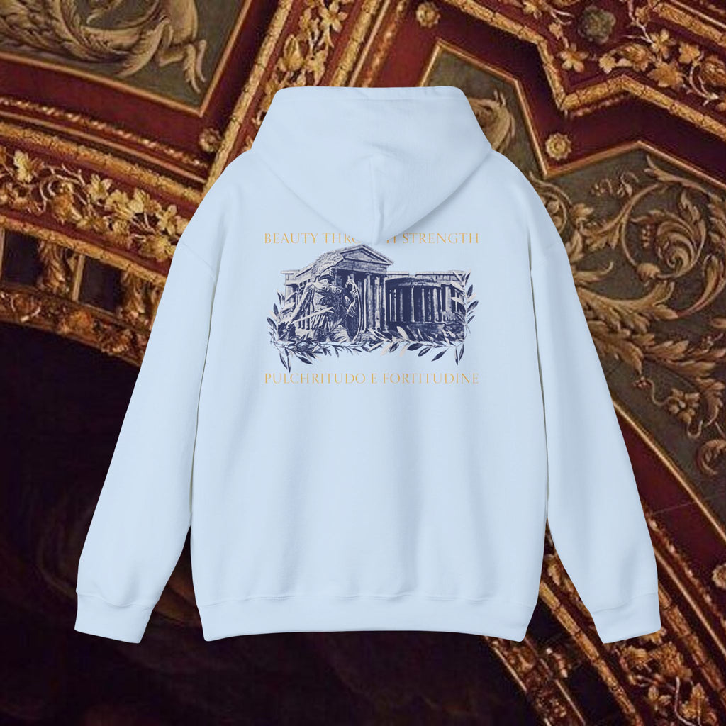 Guardian of the Temple Classically- Inspired Cotton Graphic Hoodie Back Version