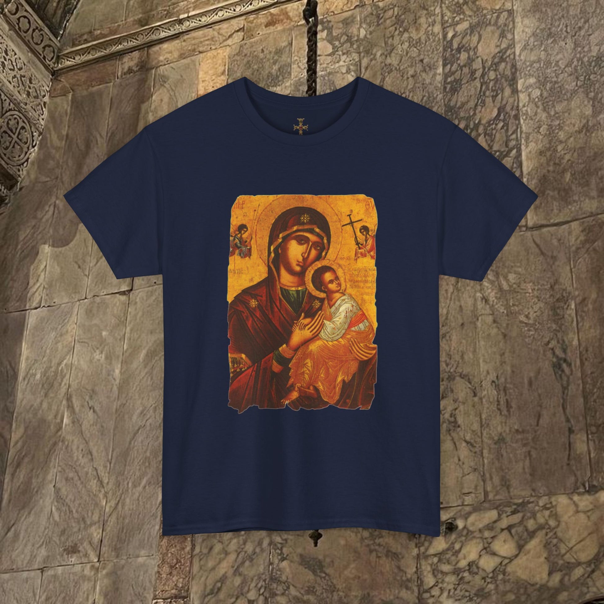 Byzantine Icon Art T-Shirt - Sacred Mother Child