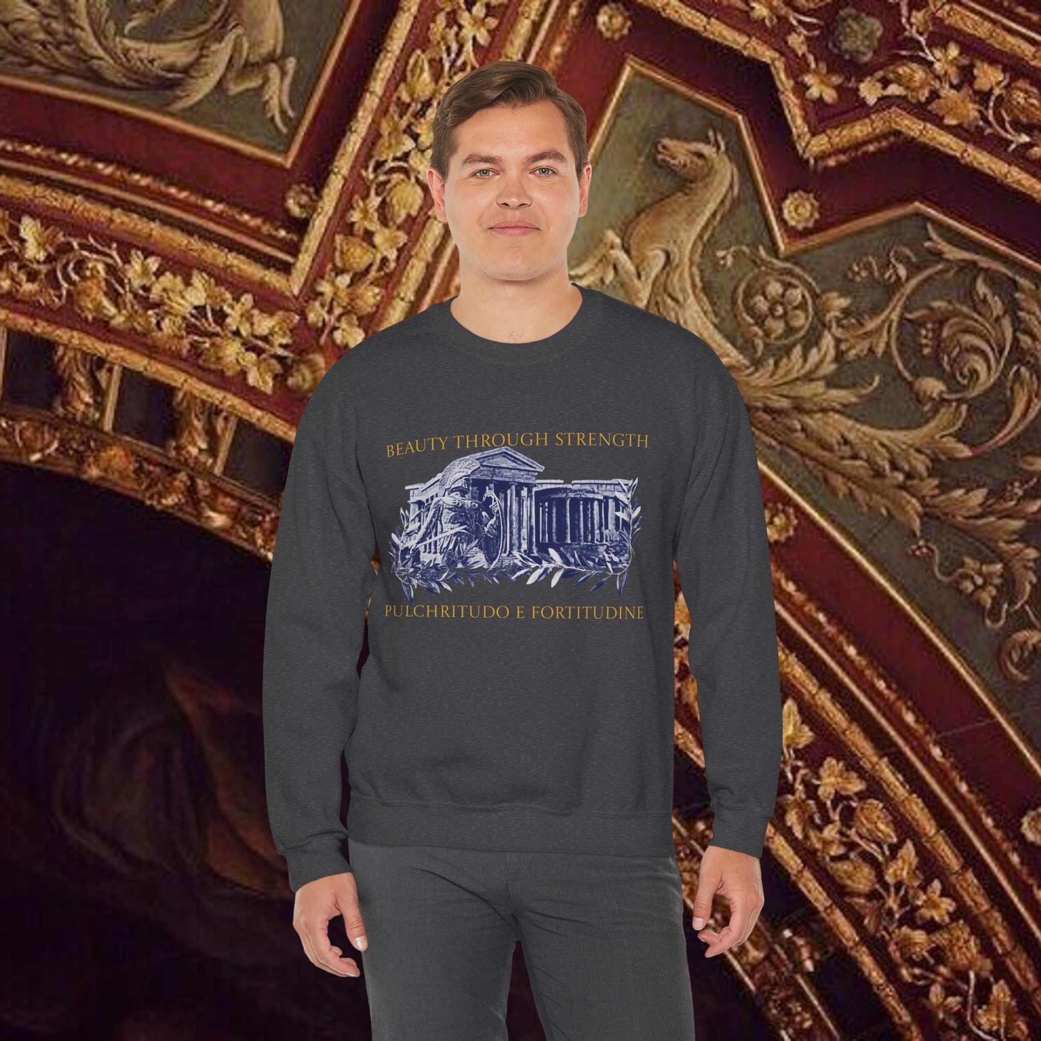 Guardian of the Temple Classically- Inspired Cotton Graphic Sweatshirt
