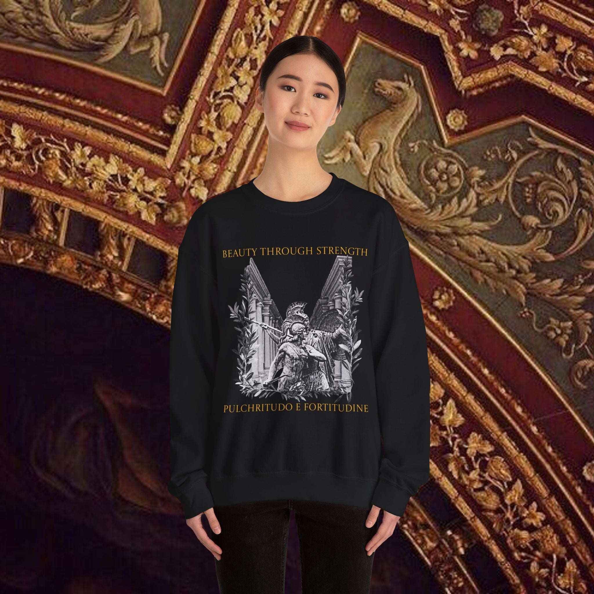 The Goddess's Protection Classically-Inspired Cotton Graphic Sweatshirt