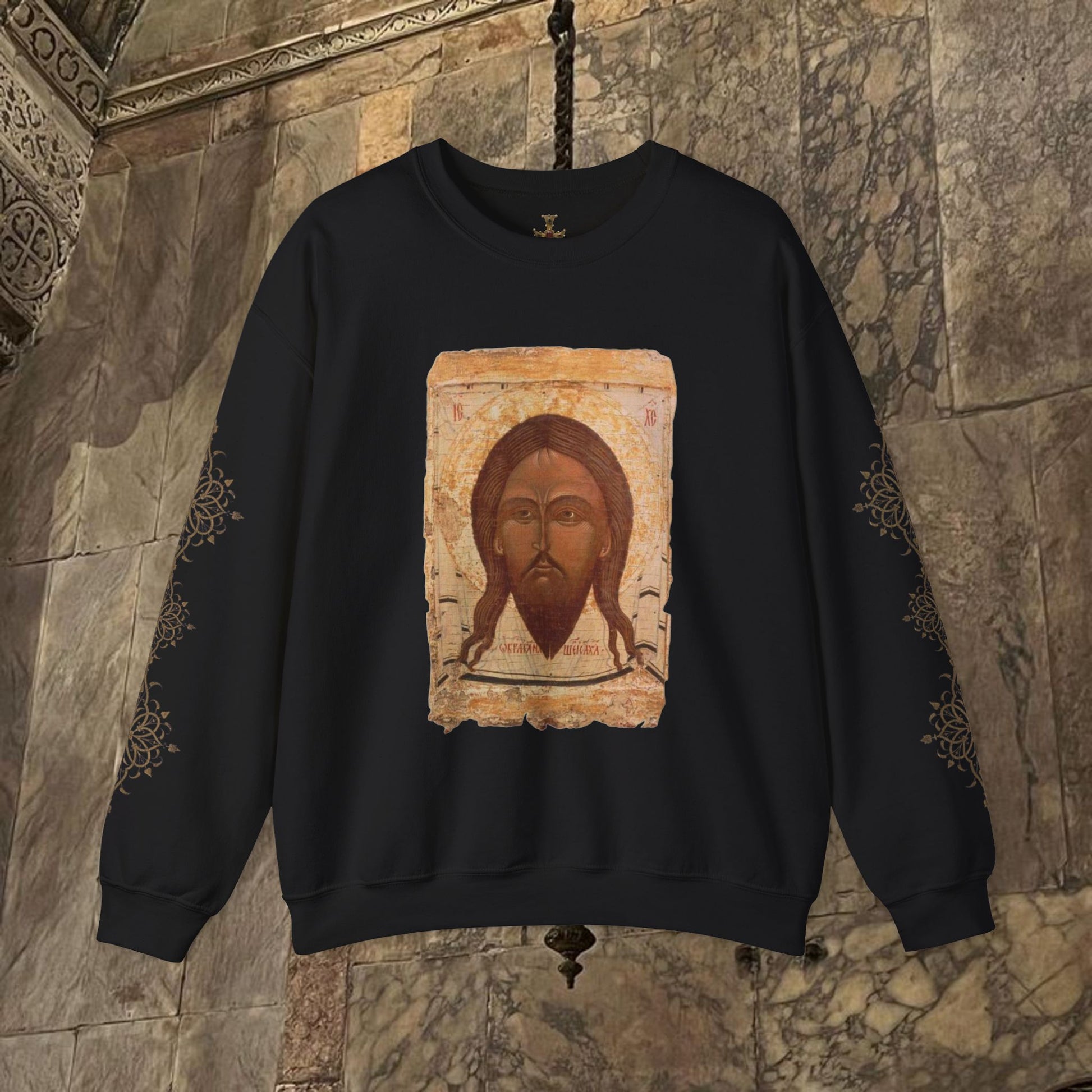 Byzantine Icon Art Sweatshirt - Manuscript Design