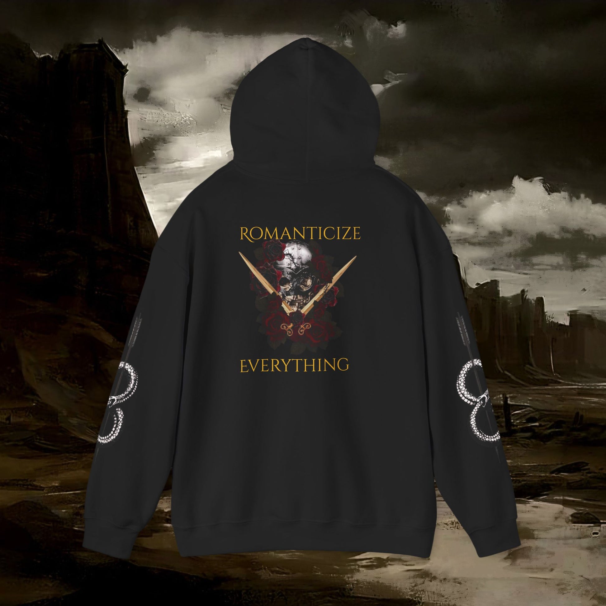 The Barbarian's Fate Medieval Dark Fantasy Inspired Graphic Hoodie back version