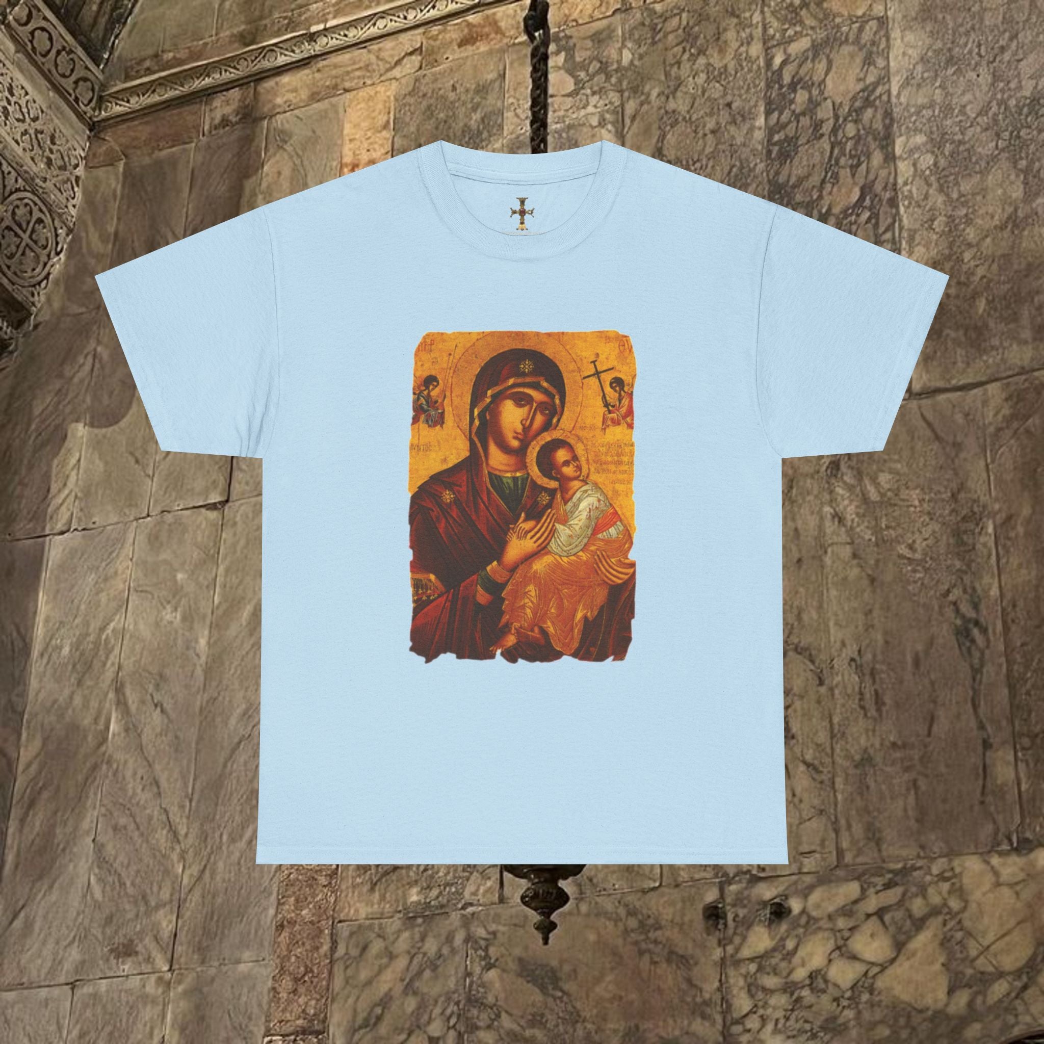 Byzantine Icon Art T-Shirt - Sacred Mother Child