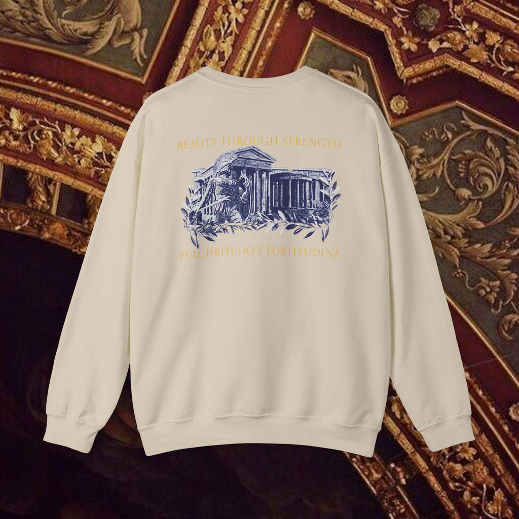 Guardian of the Temple Classically- Inspired Cotton Graphic Sweatshirt Back Version
