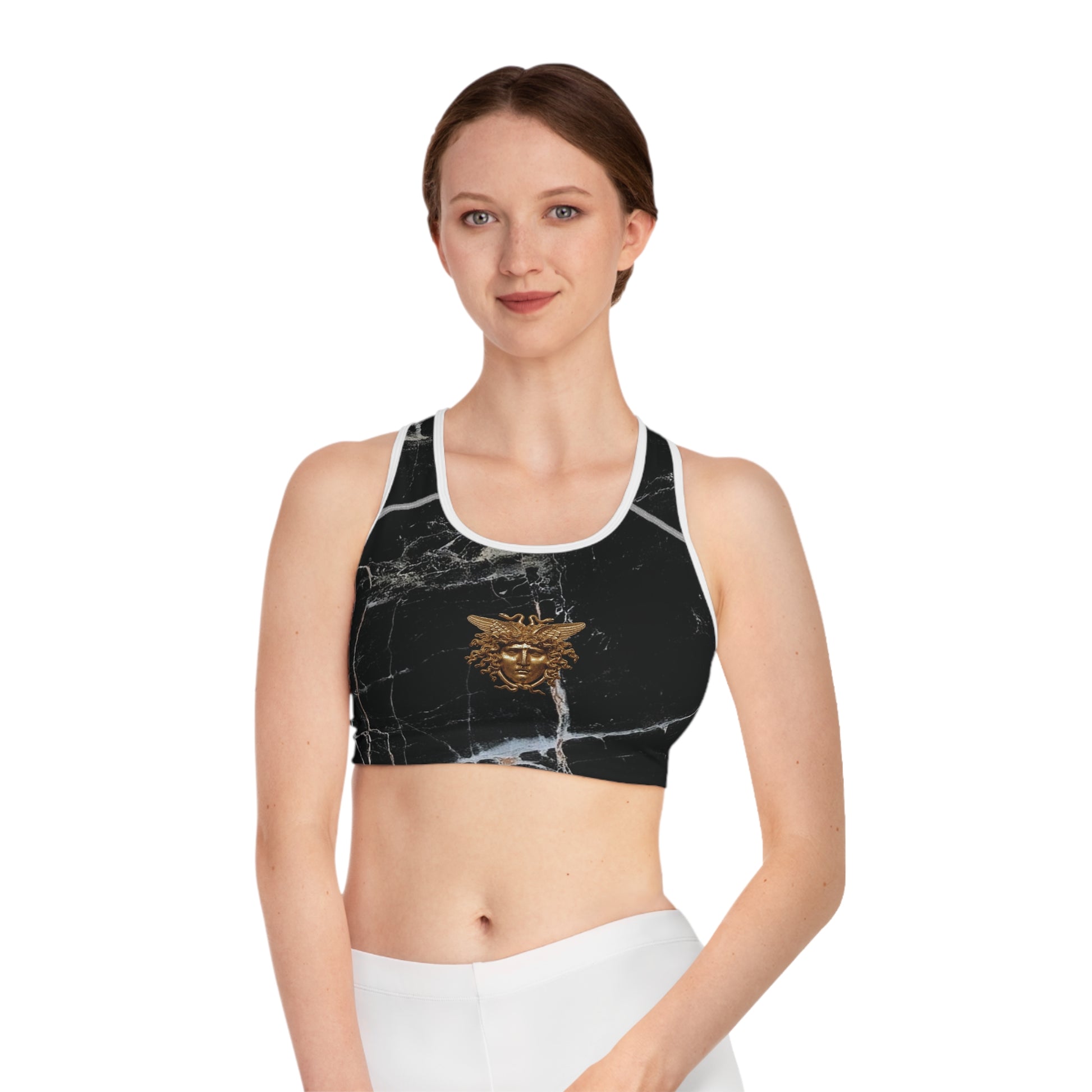Black Marble Graphic Sports Bra