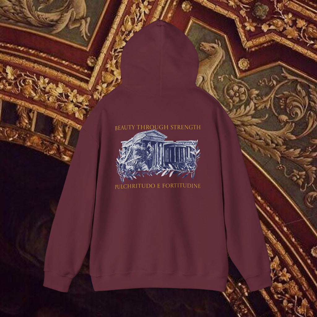 Guardian of the Temple Classically- Inspired Cotton Graphic Hoodie Back Version