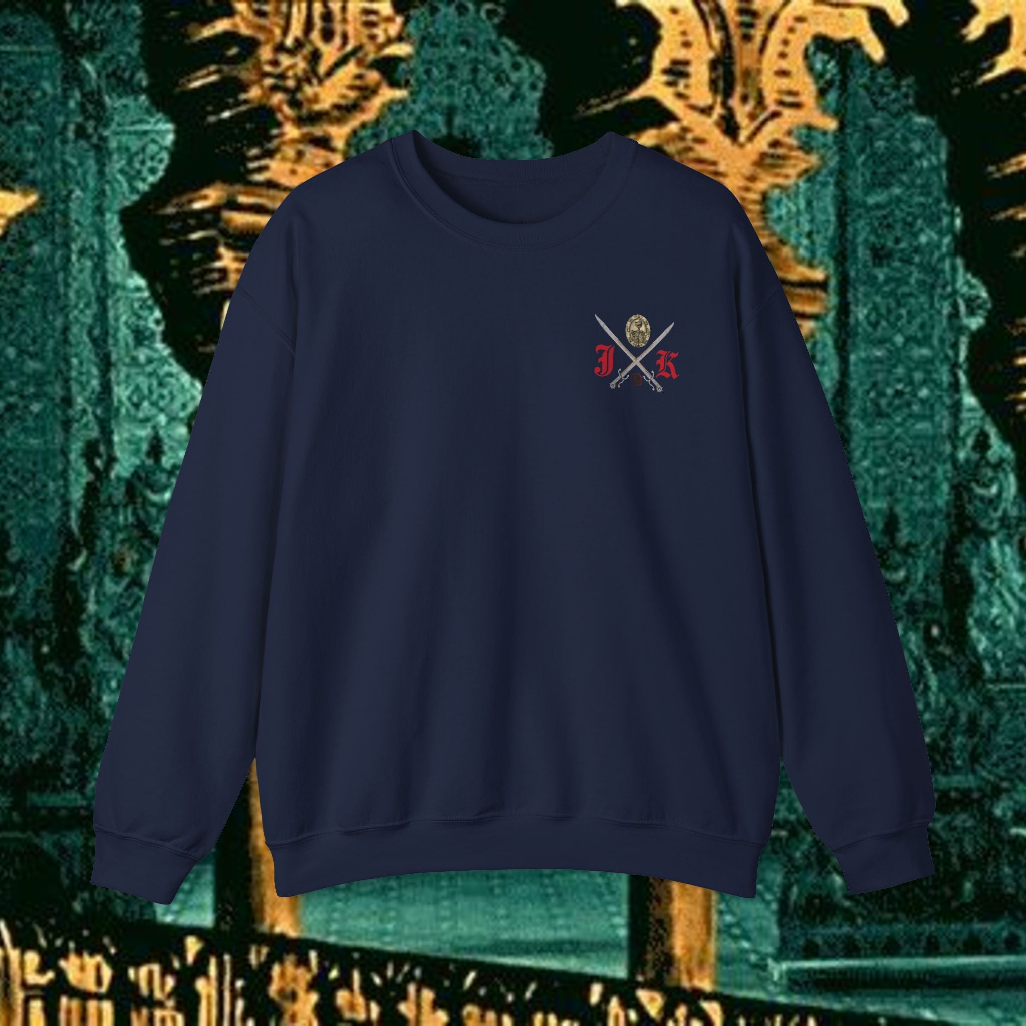 Sons of the Steppe Crewneck Sweatshirt — Mythic Warrior Horseback Graphic Back Version