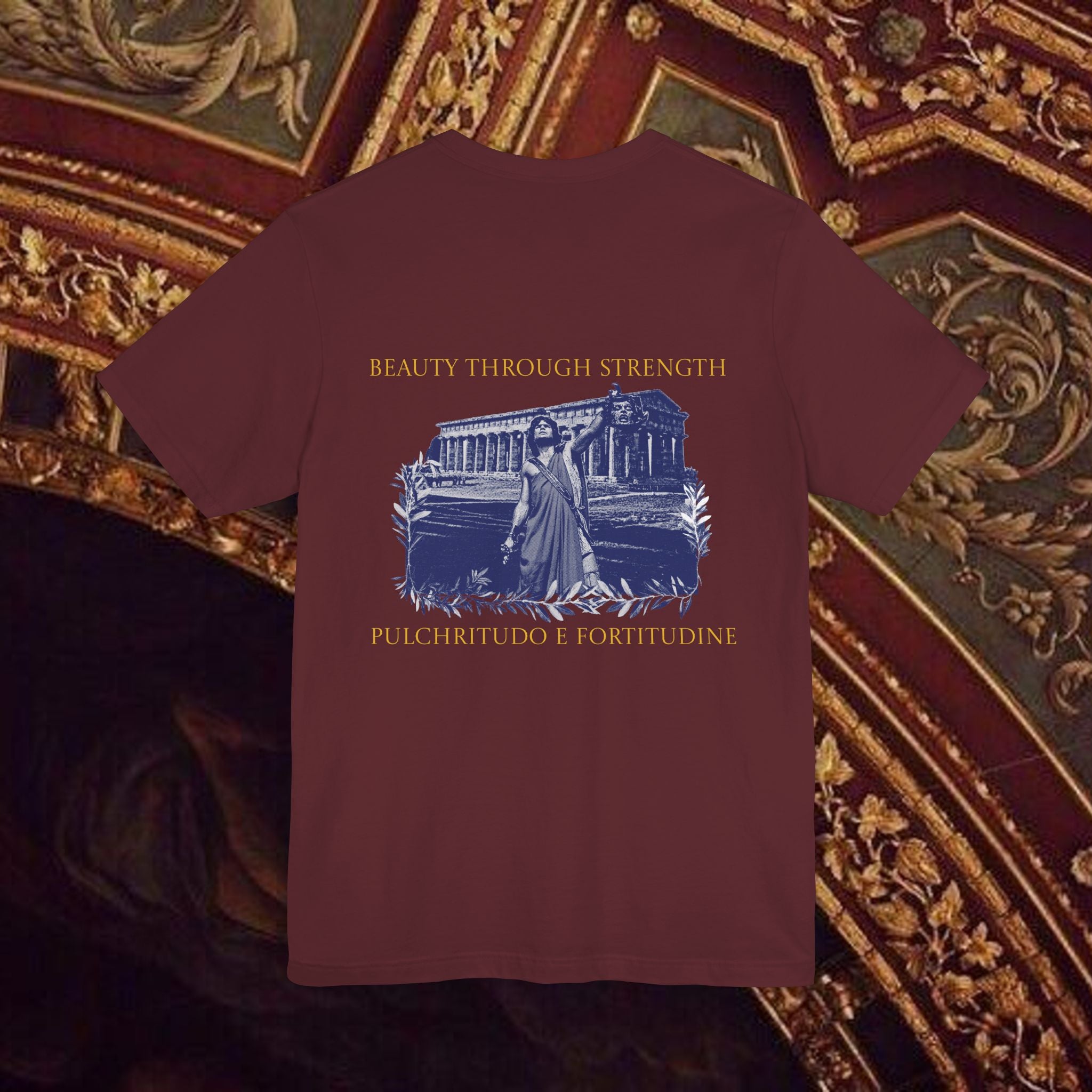 Title: The Hero's Victory Classically-Themed Cotton Graphic T Shirt Back Version