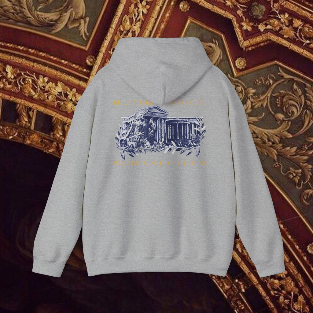 Guardian of the Temple Classically- Inspired Cotton Graphic Hoodie Back Version