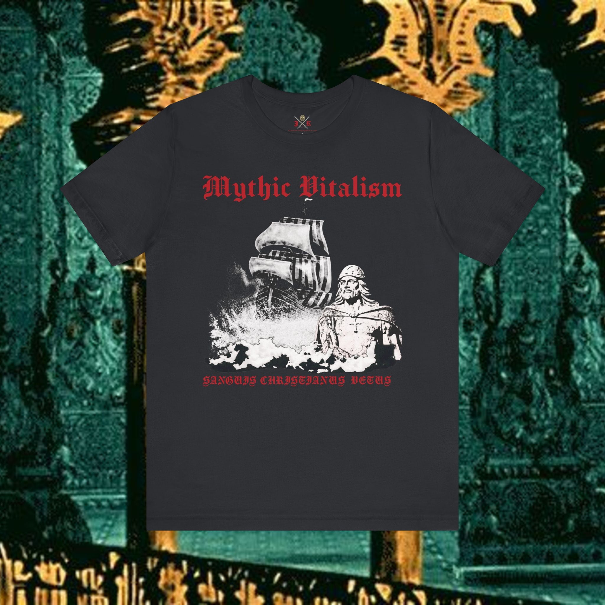 Mythic Vitalism, Sanguis Christianus Vetus Exploration and Adventure Inspired Graphic T Shirt Front Version
