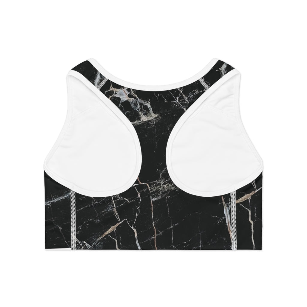 Black Marble Graphic Sports Bra
