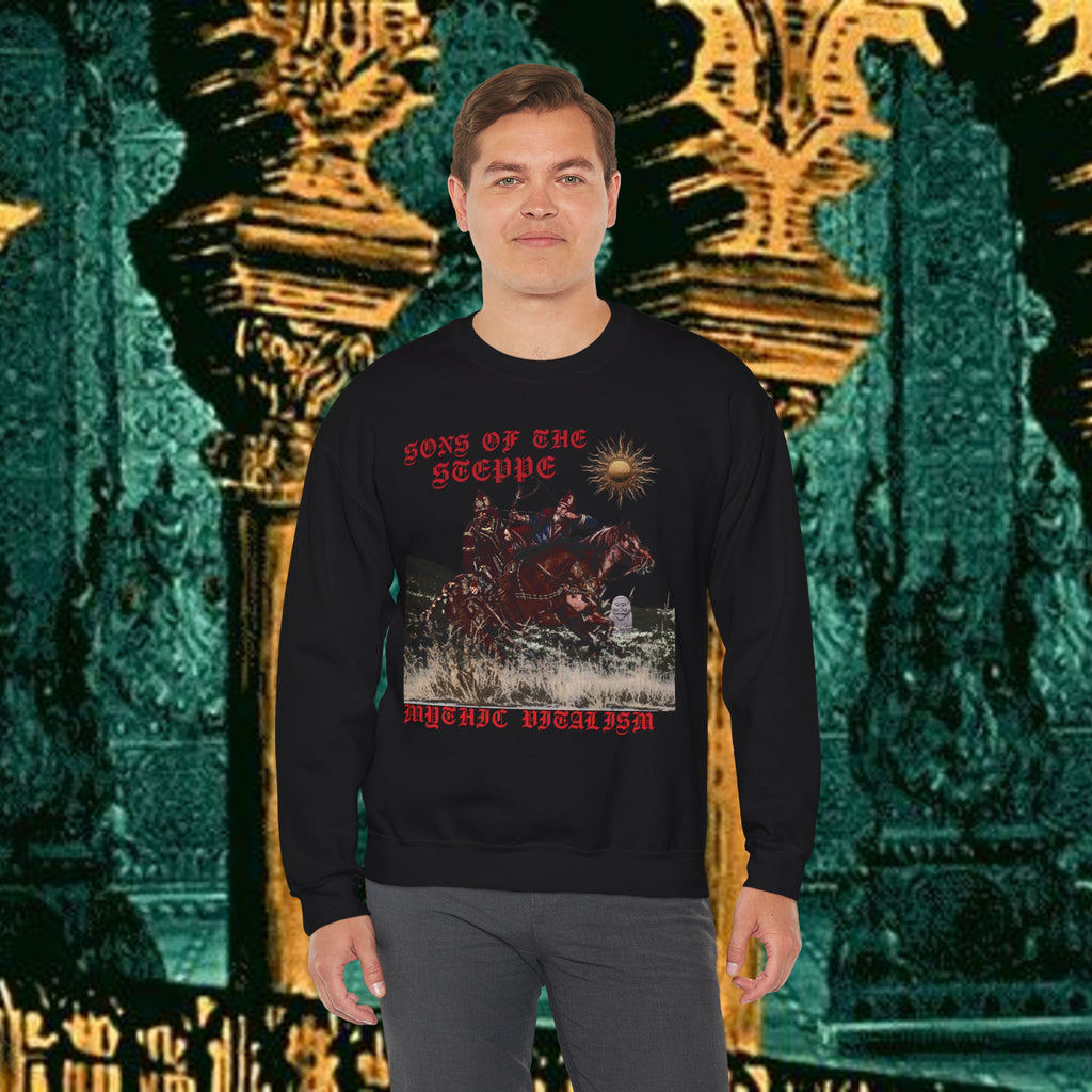 Sons of the Steppe Graphic Sweatshirt — Mythic Warrior Horsemen Crewneck