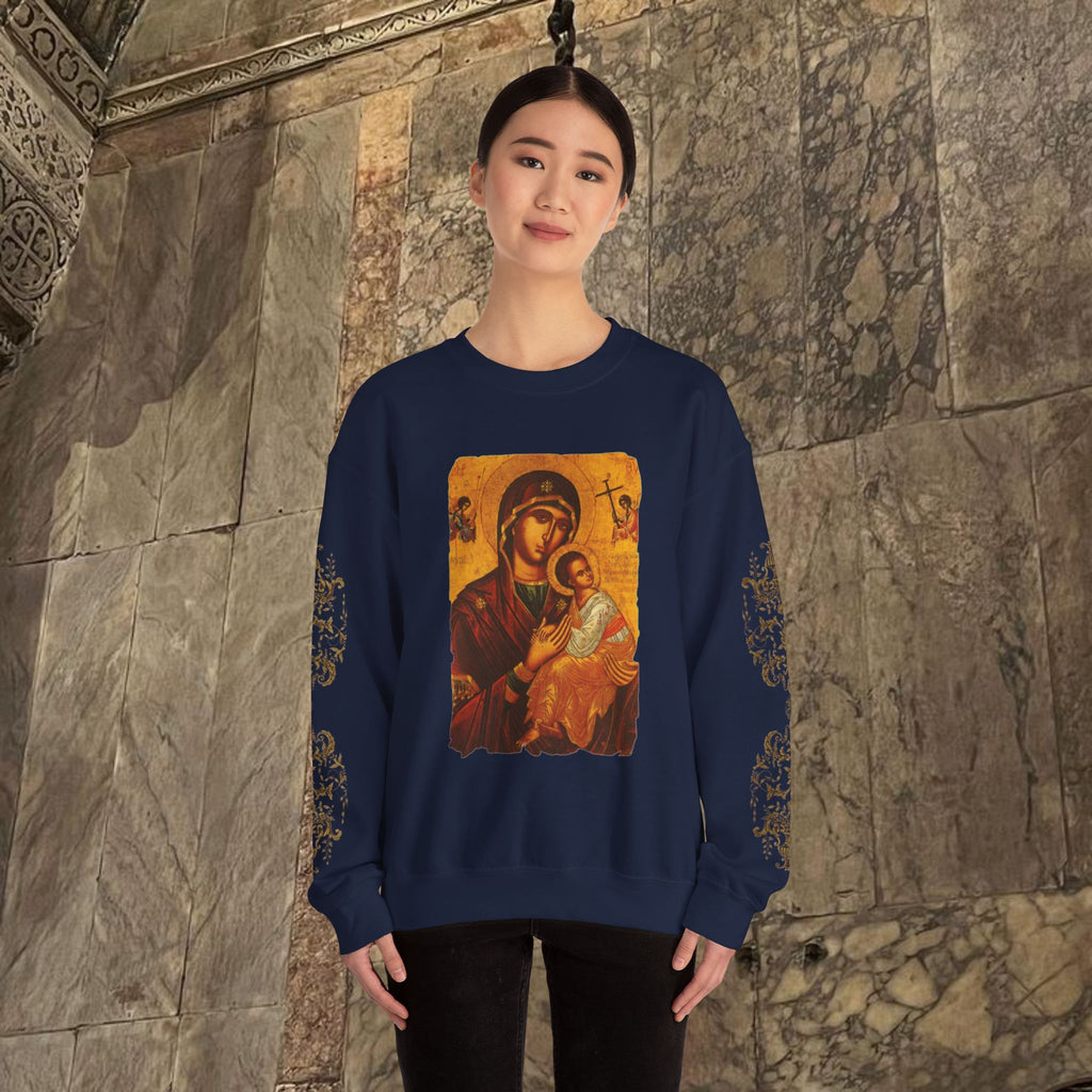 Byzantine Icon Art Sweatshirt -  Mother and Child Design