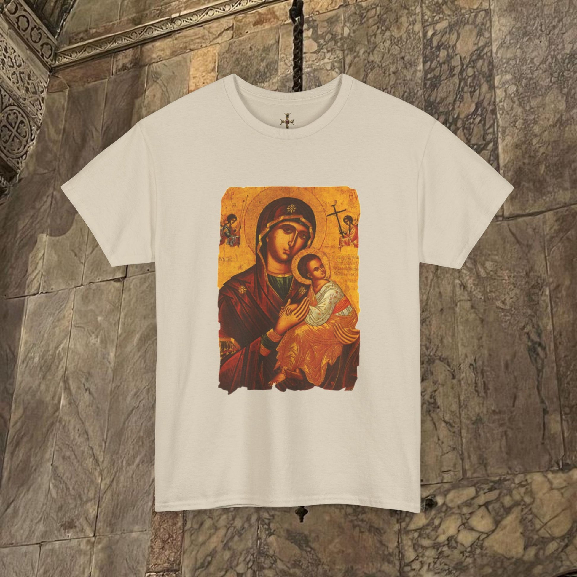 Byzantine Icon Art T-Shirt - Sacred Mother Child