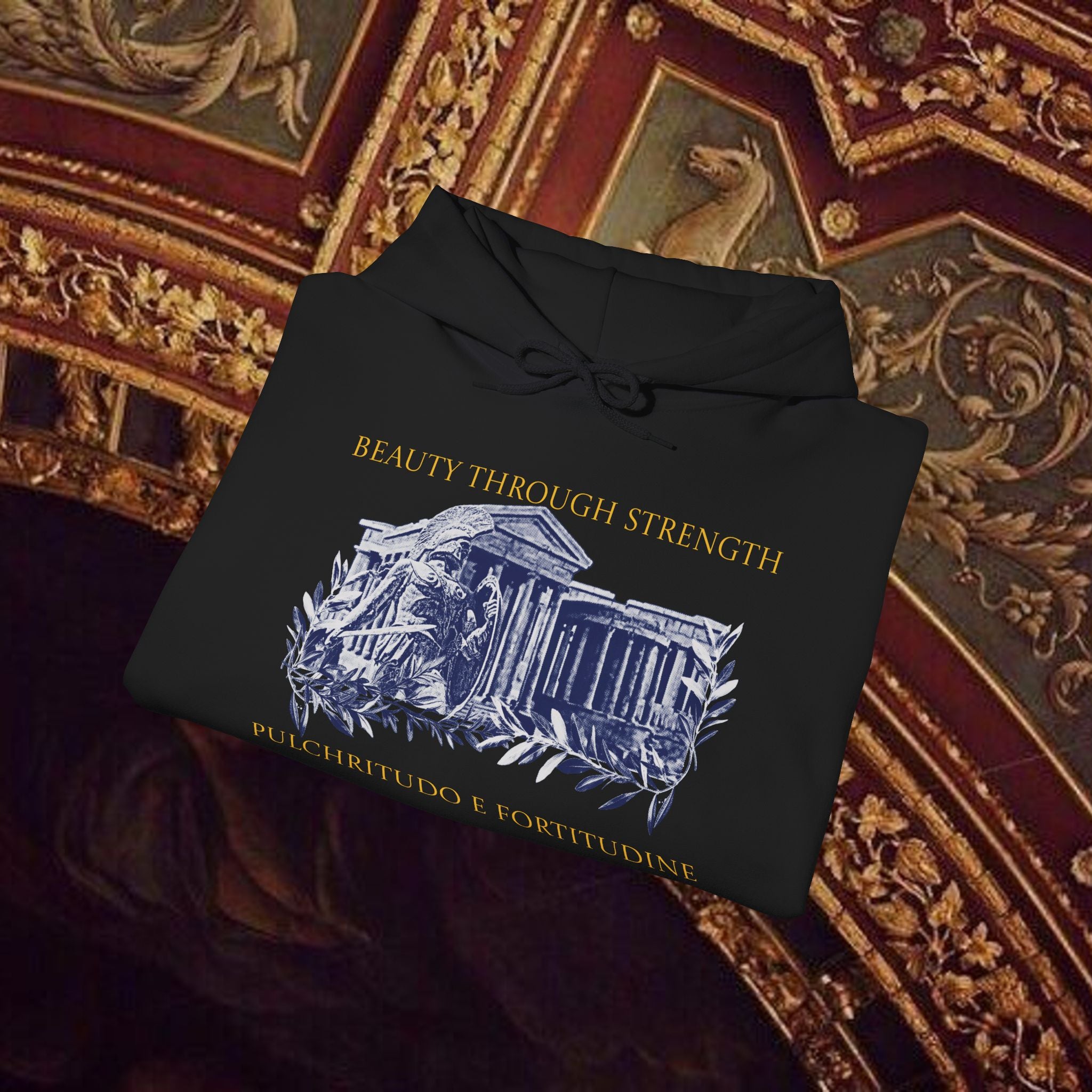 Guardian of the Temple Classically- Inspired Cotton Graphic Hoodie