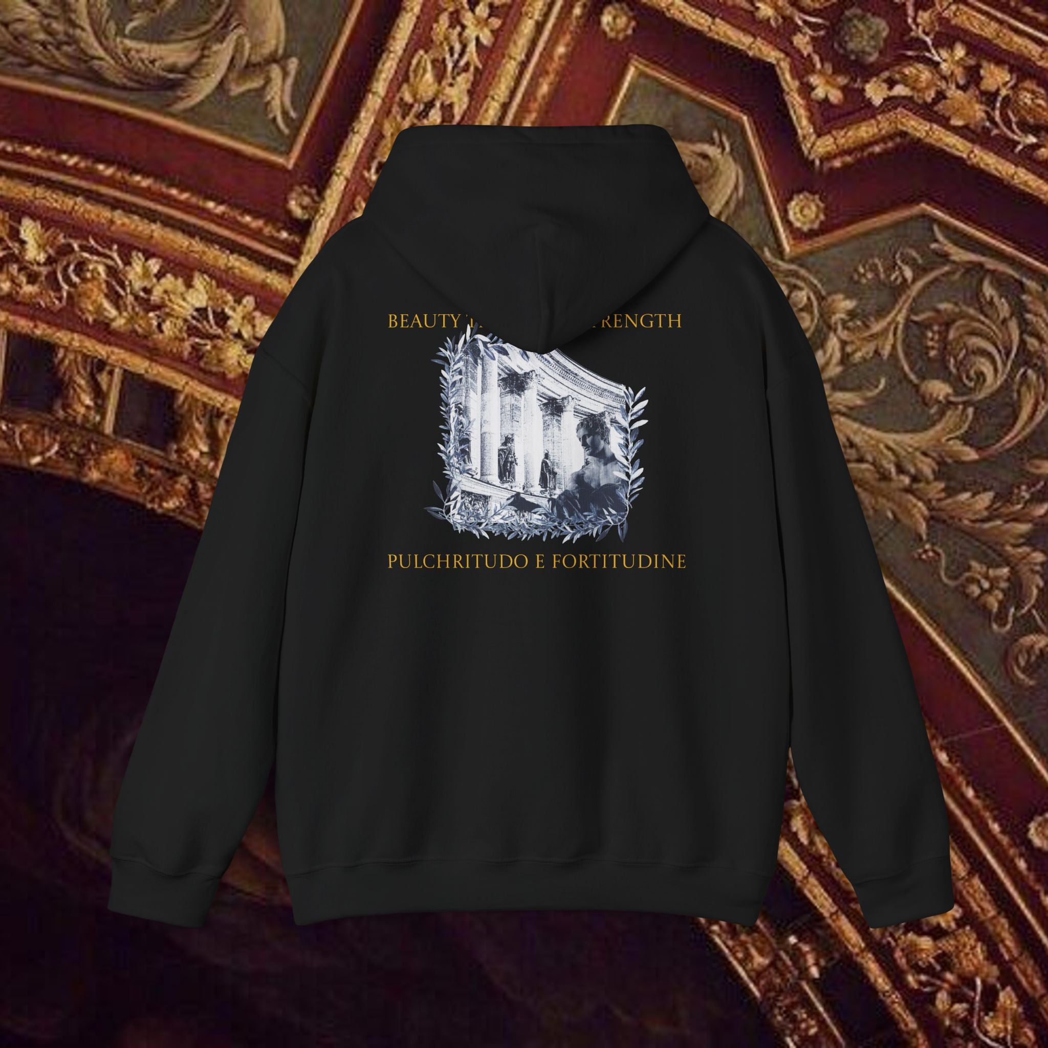 Beauty Through Strength Classically-Inspired Cotton Graphic Hoodie Back Version