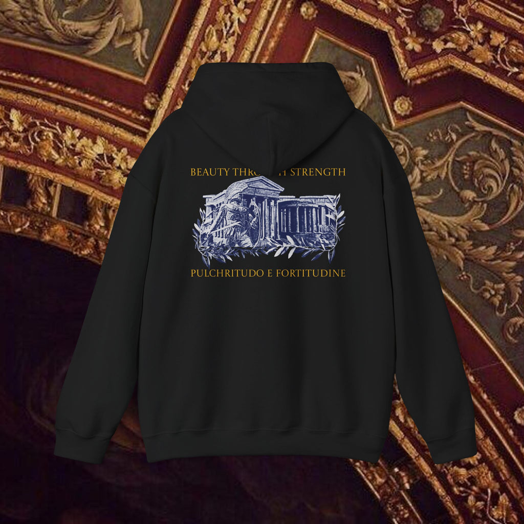Guardian of the Temple Classically- Inspired Cotton Graphic Hoodie Back Version