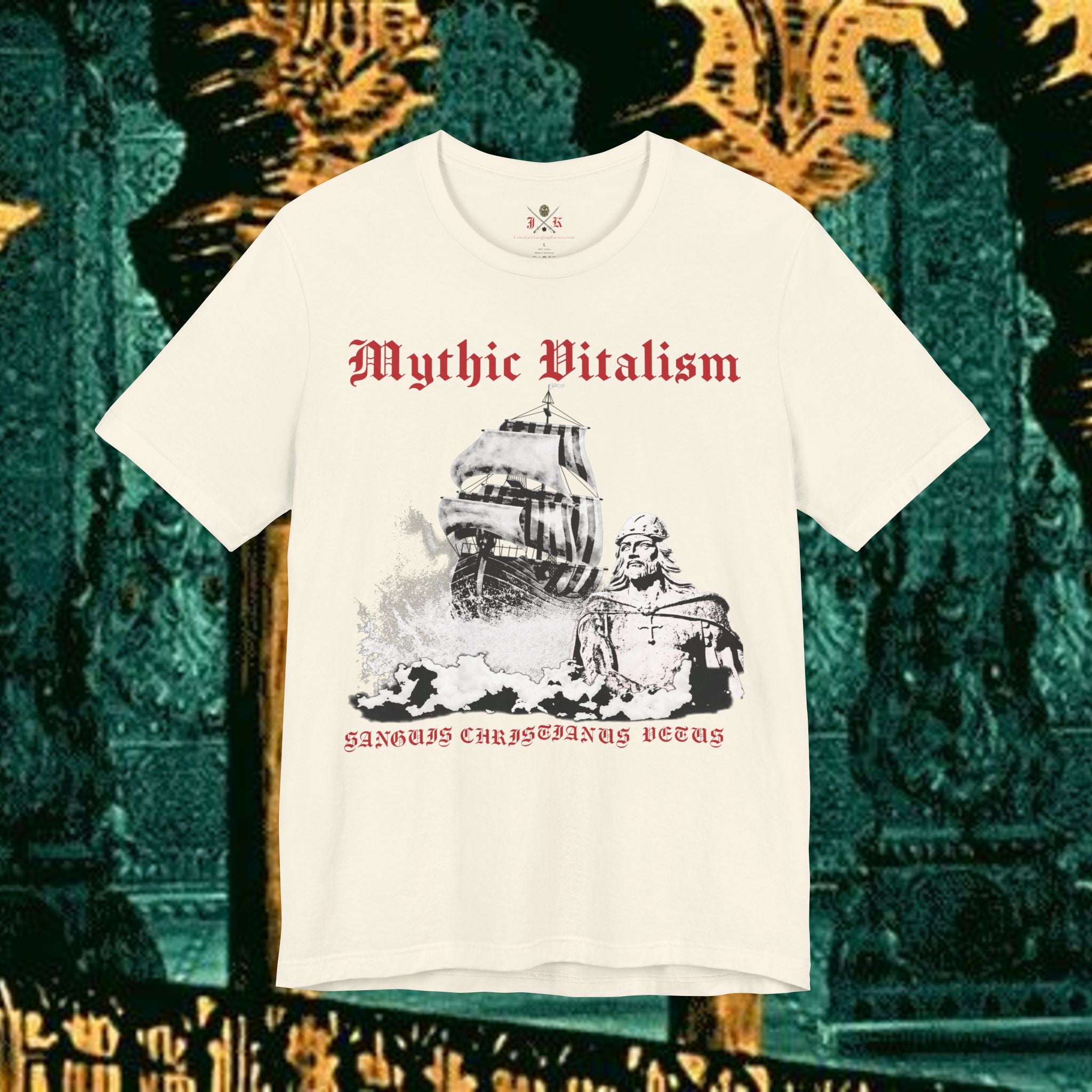 Mythic Vitalism, Sanguis Christianus Vetus Exploration and Adventure Inspired Graphic T Shirt Front Version