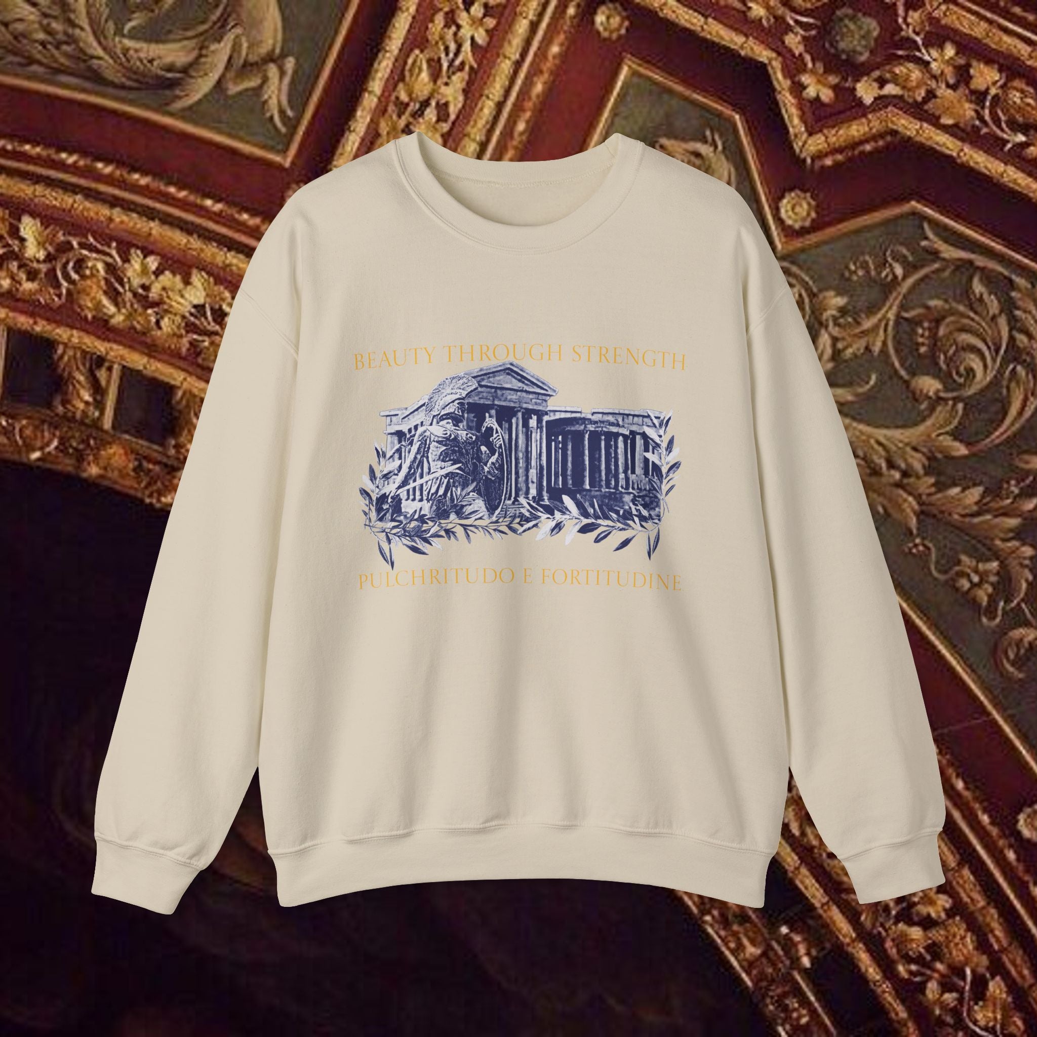 Guardian of the Temple Classically- Inspired Cotton Graphic Sweatshirt