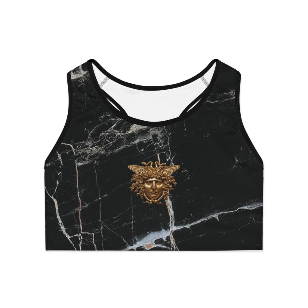 Black Marble Graphic Sports Bra