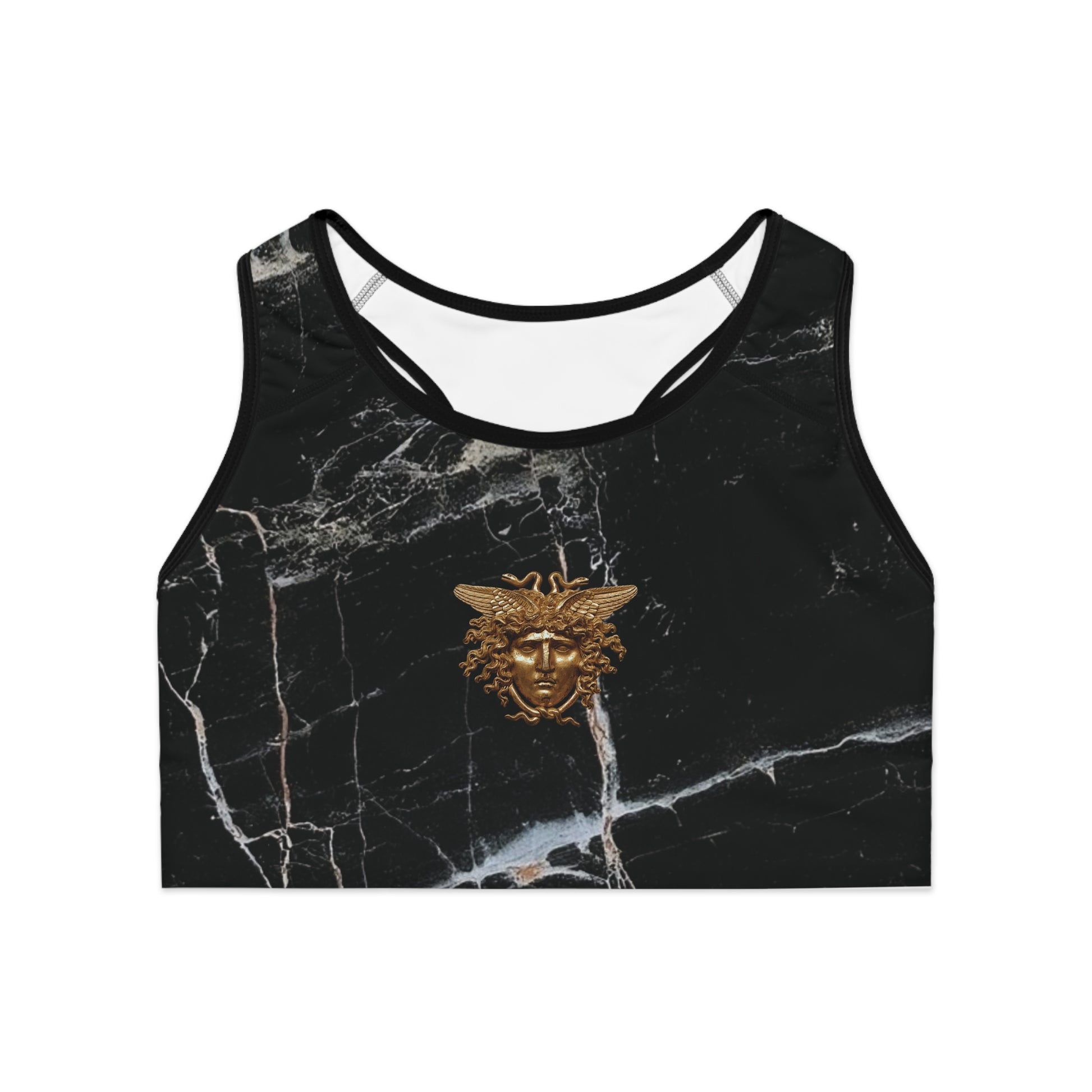 Black Marble Graphic Sports Bra