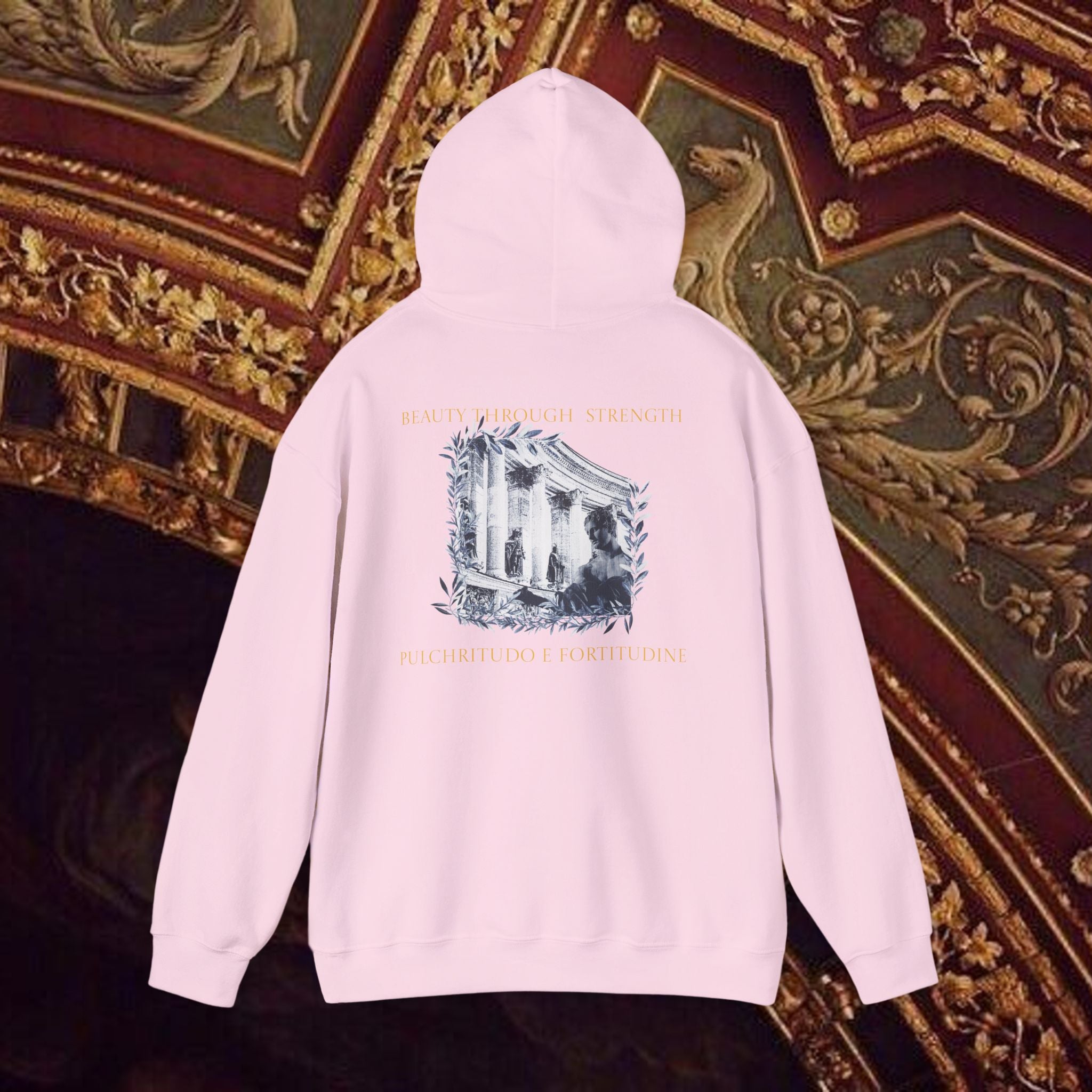 Beauty Through Strength Classically-Inspired Cotton Graphic Hoodie Back Version