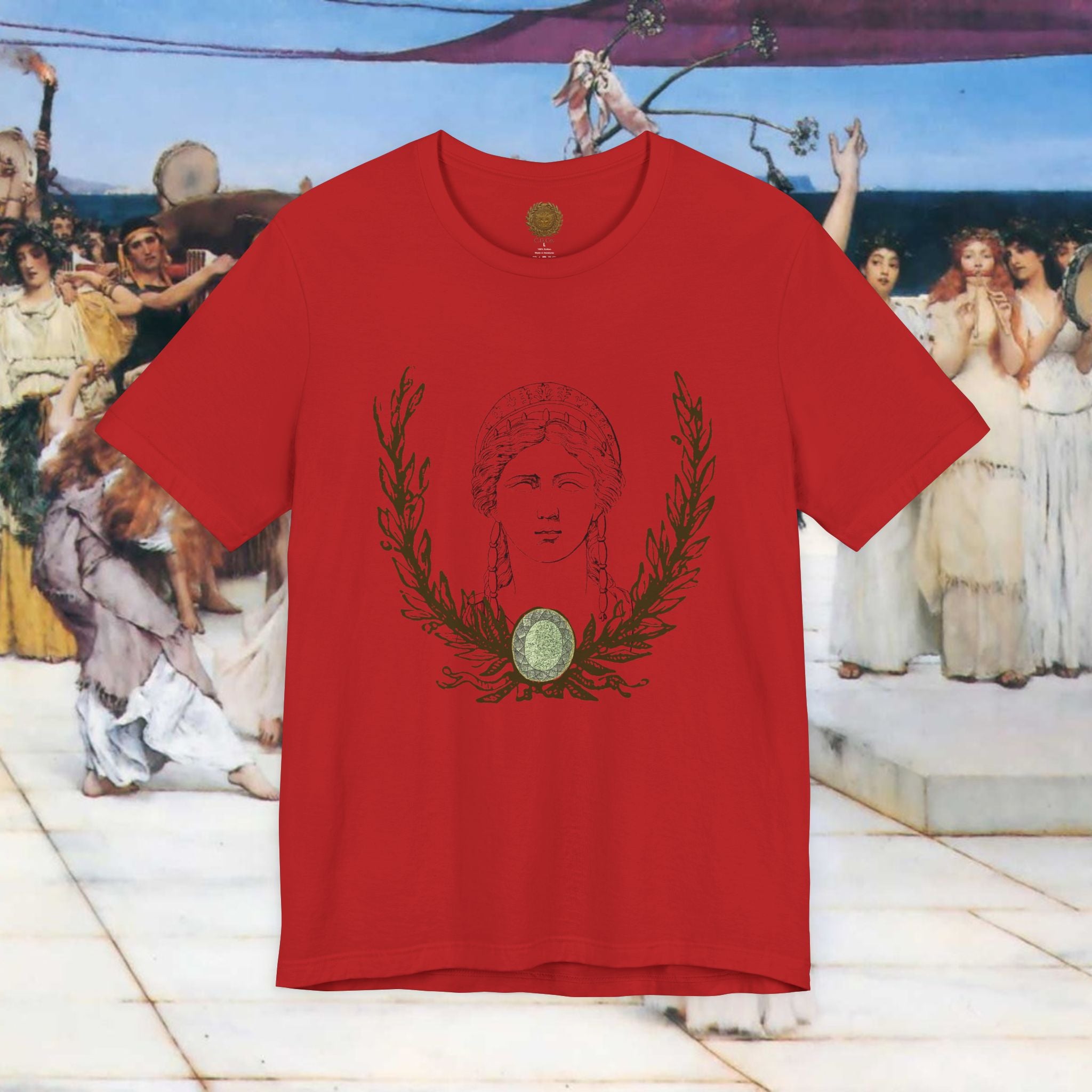 Hera's Wondering Greek Goddess T-Shirt – Ornate Diadem Portrait in Classical Line Engraving Style | Mythology Gift