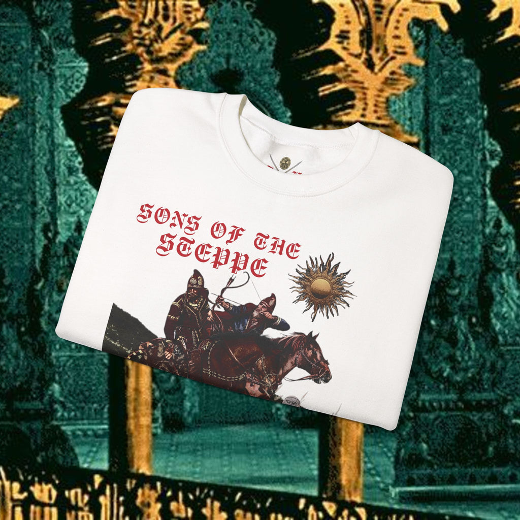 Sons of the Steppe Graphic Sweatshirt — Mythic Warrior Horsemen Crewneck