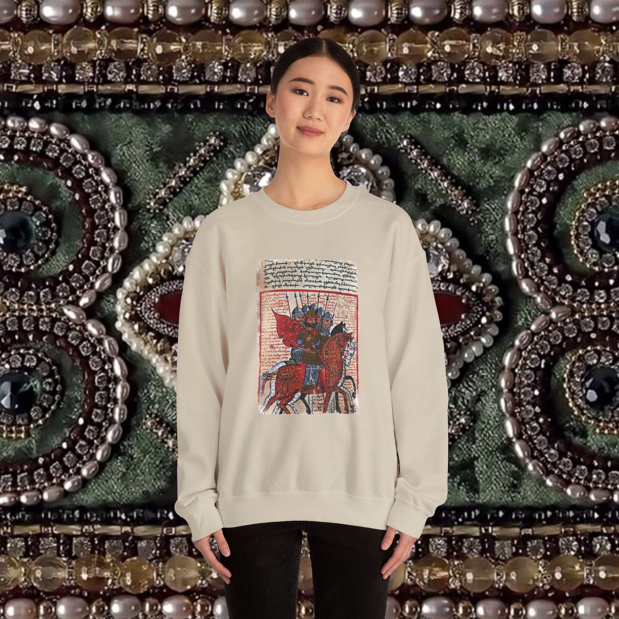 Medieval Armenian Warriors Art Sweatshirt - Ancient Manuscript Design