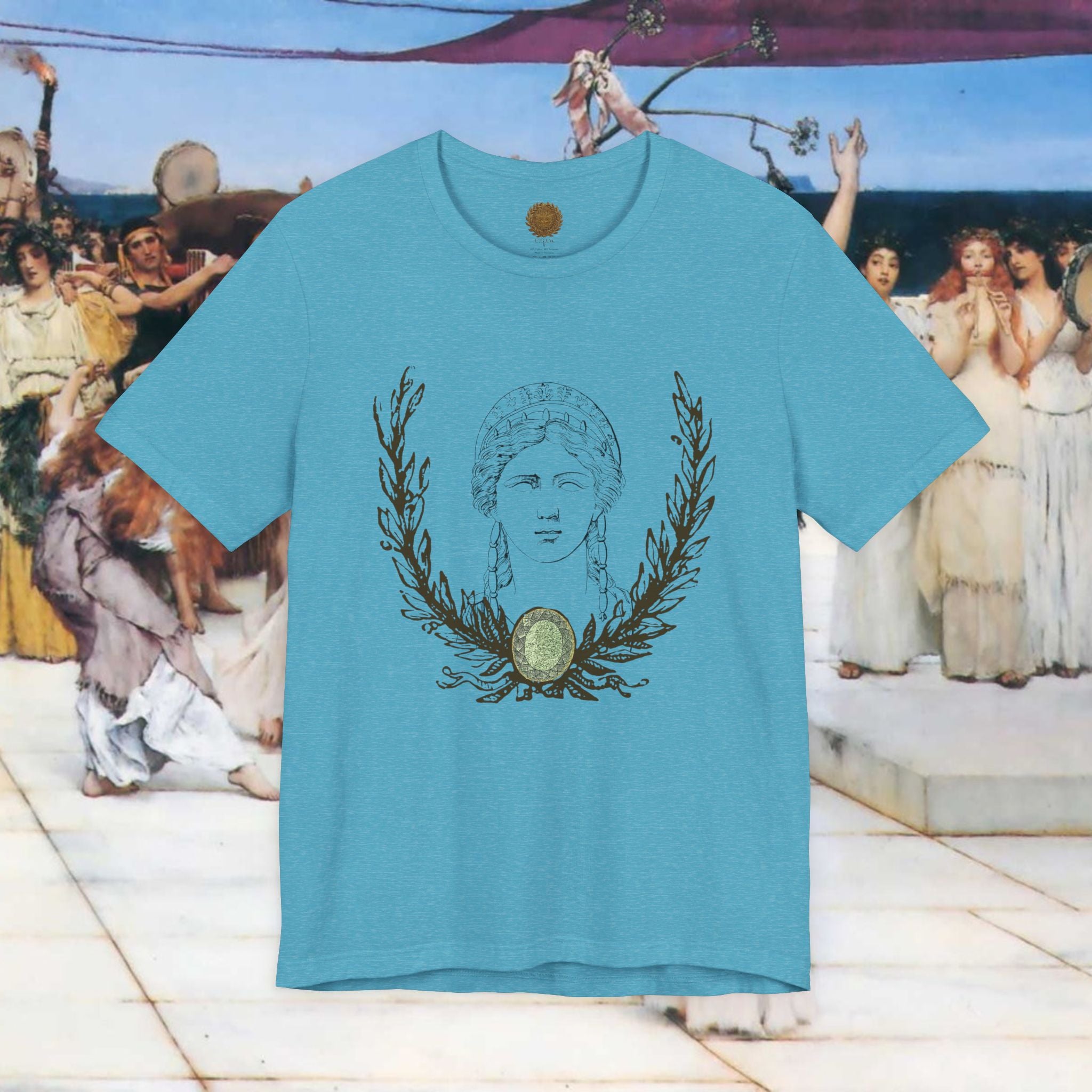 Hera's Wondering Greek Goddess T-Shirt – Ornate Diadem Portrait in Classical Line Engraving Style | Mythology Gift