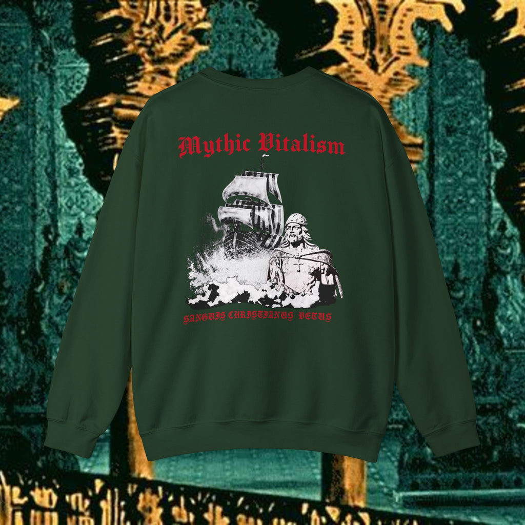 Mythic Vitalism, Sanguis Christianus Vetus Exploration and Adventure Inspired Crewneck Sweatshirt – Back Version