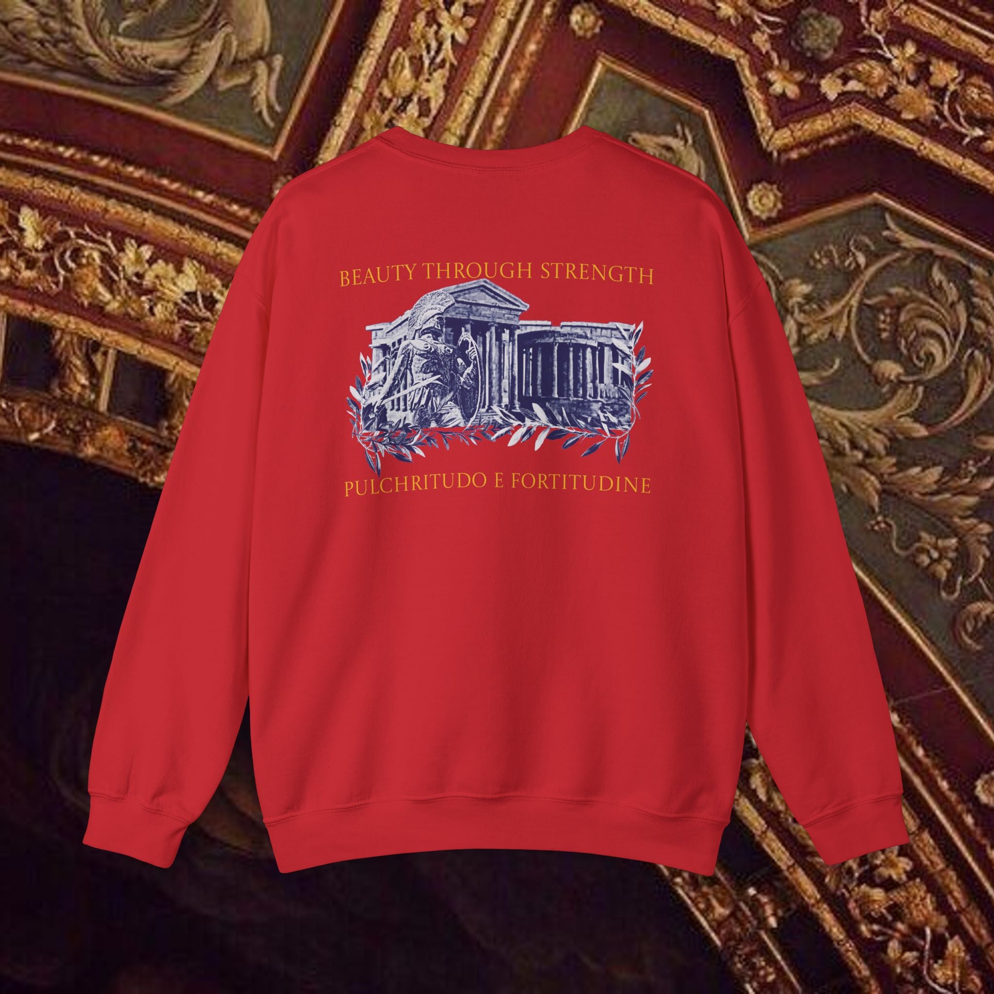 Guardian of the Temple Classically- Inspired Cotton Graphic Sweatshirt Back Version