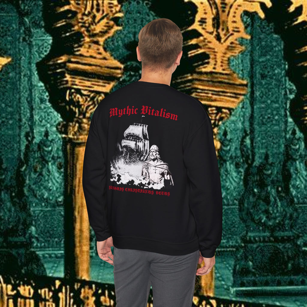 Mythic Vitalism, Sanguis Christianus Vetus Exploration and Adventure Inspired Crewneck Sweatshirt – Back Version