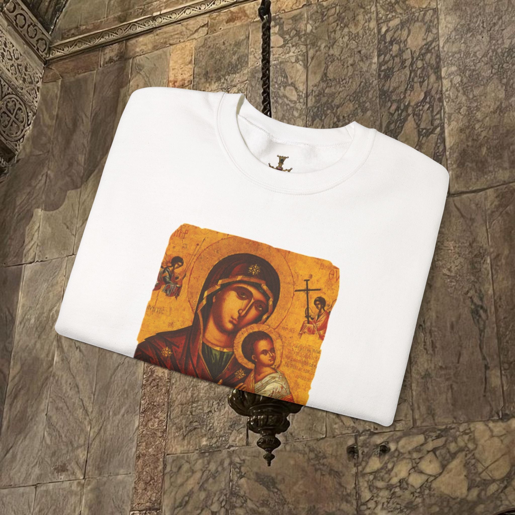 Byzantine Icon Art Sweatshirt -  Mother and Child Design