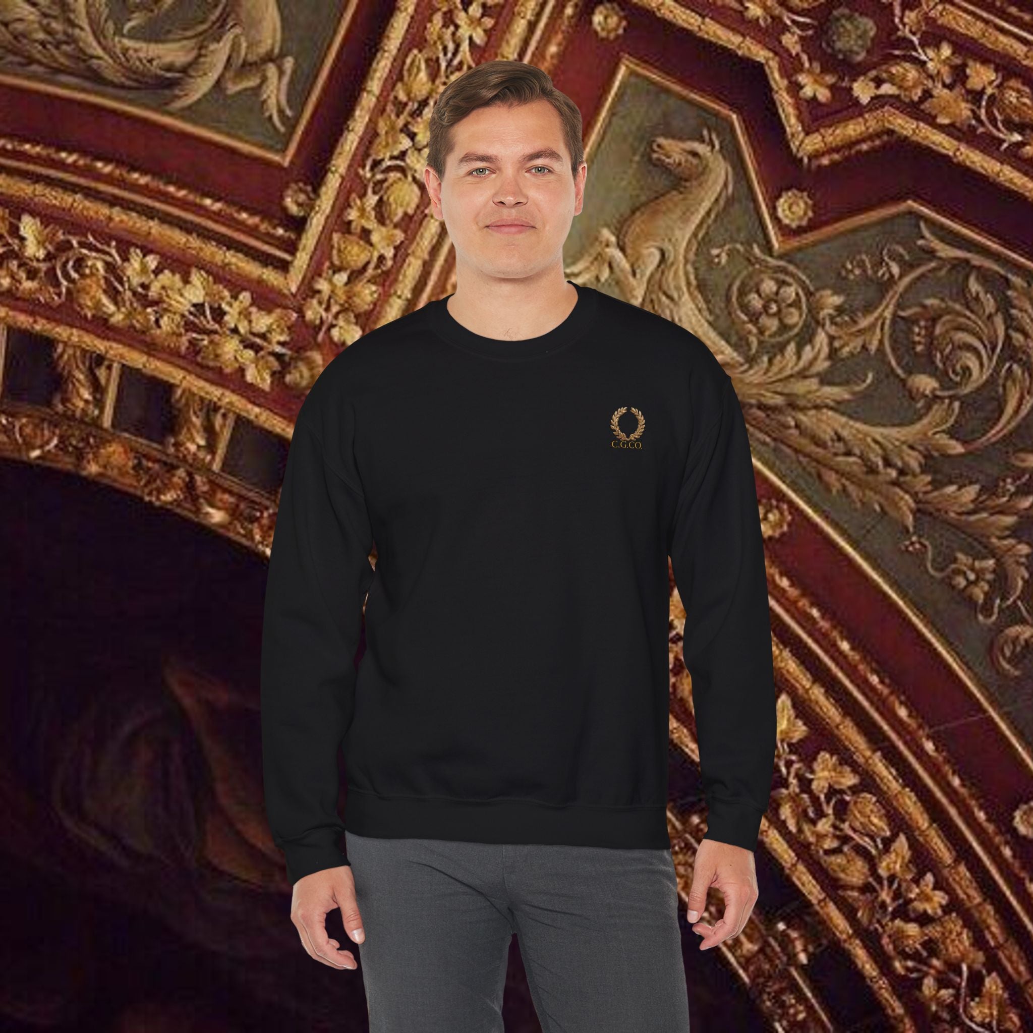 Guardian of the Temple Classically- Inspired Cotton Graphic Sweatshirt Back Version