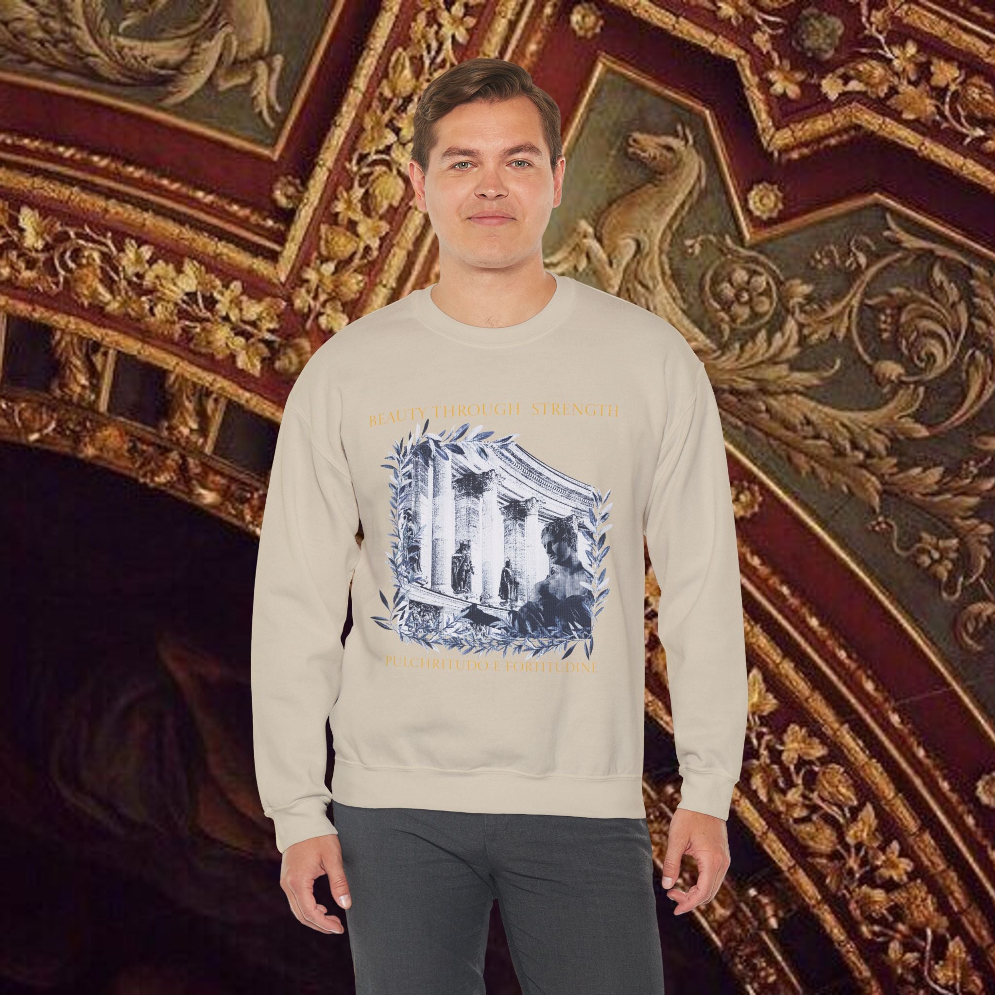 Beauty Through Strength Classically-Inspired Cotton Graphic Sweatshirt