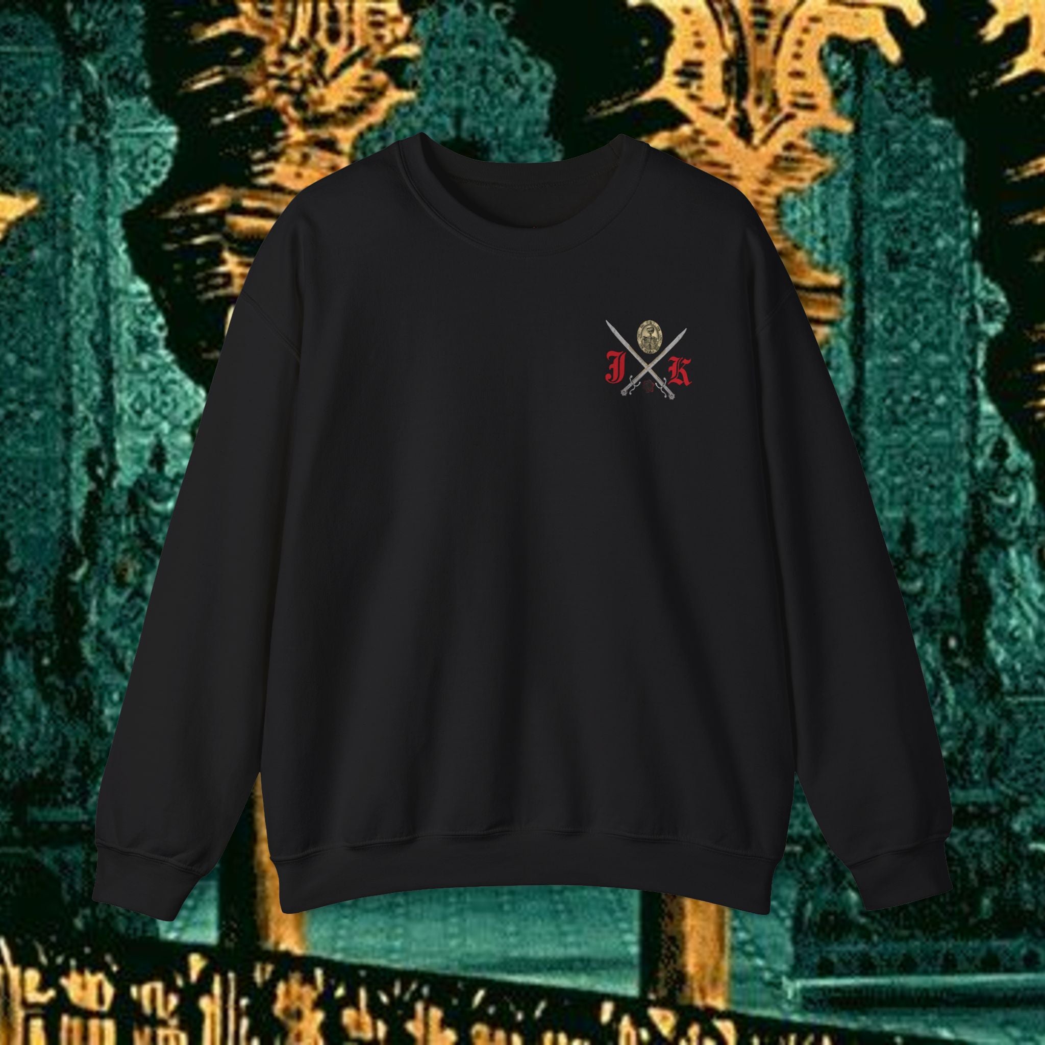 Sons of the Steppe Crewneck Sweatshirt — Mythic Warrior Horseback Graphic Back Version