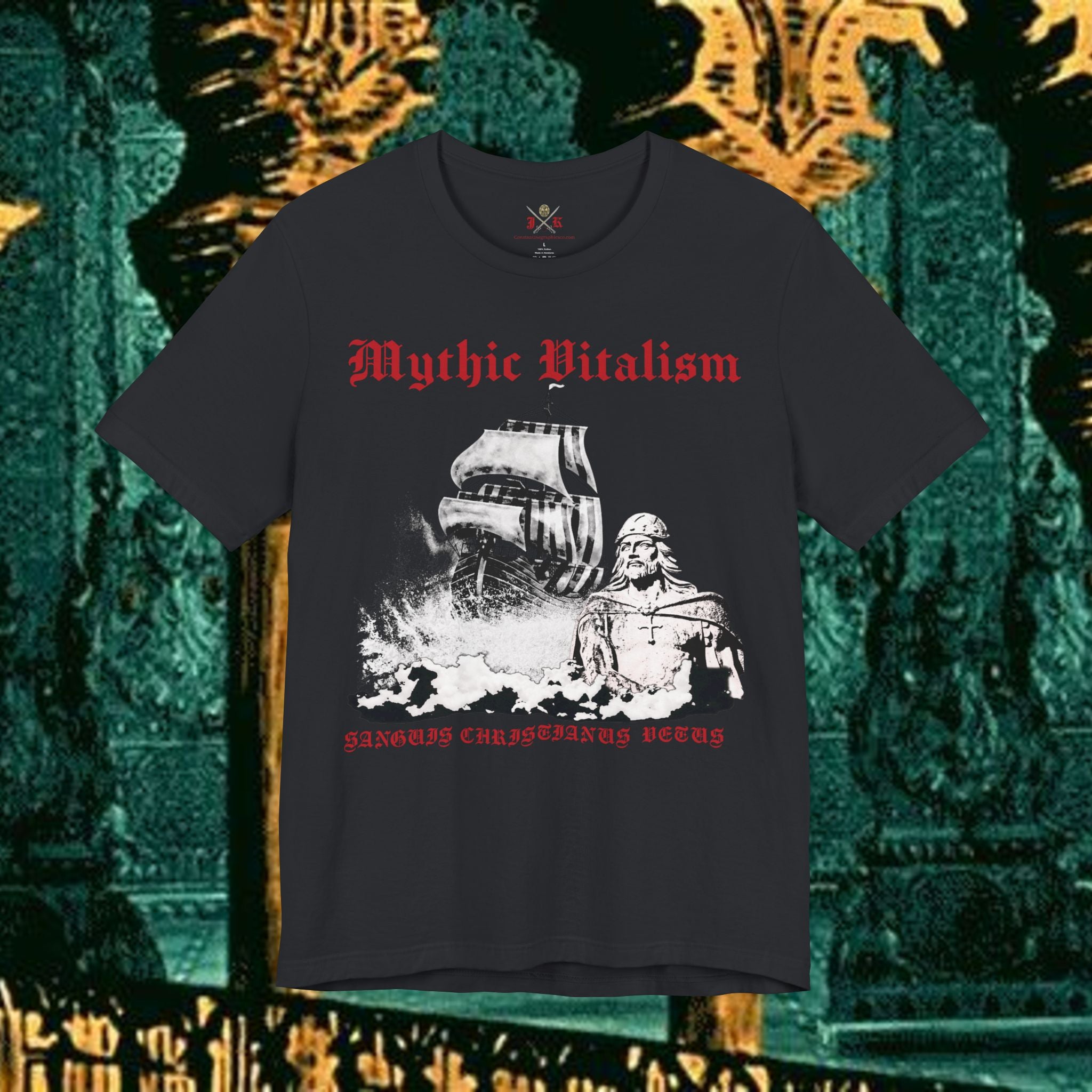 Mythic Vitalism, Sanguis Christianus Vetus Exploration and Adventure Inspired Graphic T Shirt Front Version