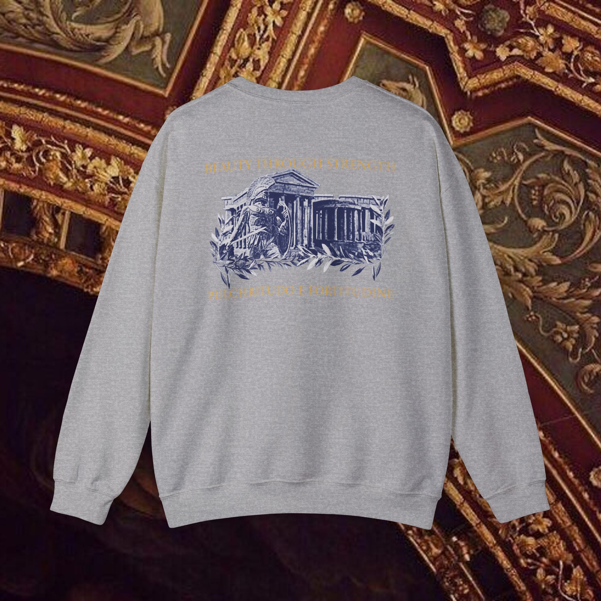 Guardian of the Temple Classically- Inspired Cotton Graphic Sweatshirt Back Version