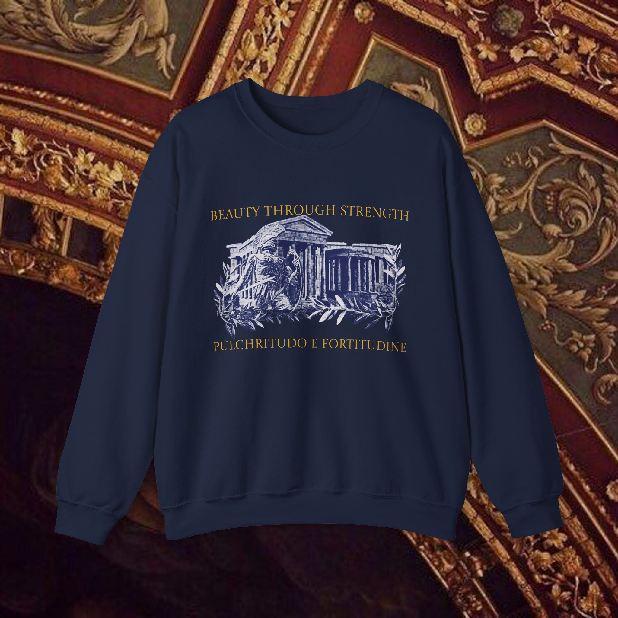 Guardian of the Temple Classically- Inspired Cotton Graphic Sweatshirt