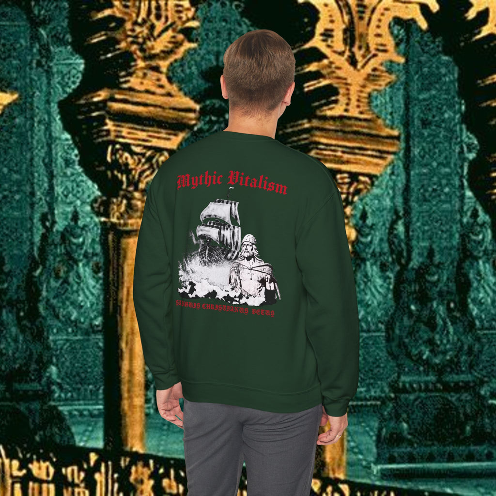 Mythic Vitalism, Sanguis Christianus Vetus Exploration and Adventure Inspired Crewneck Sweatshirt – Back Version