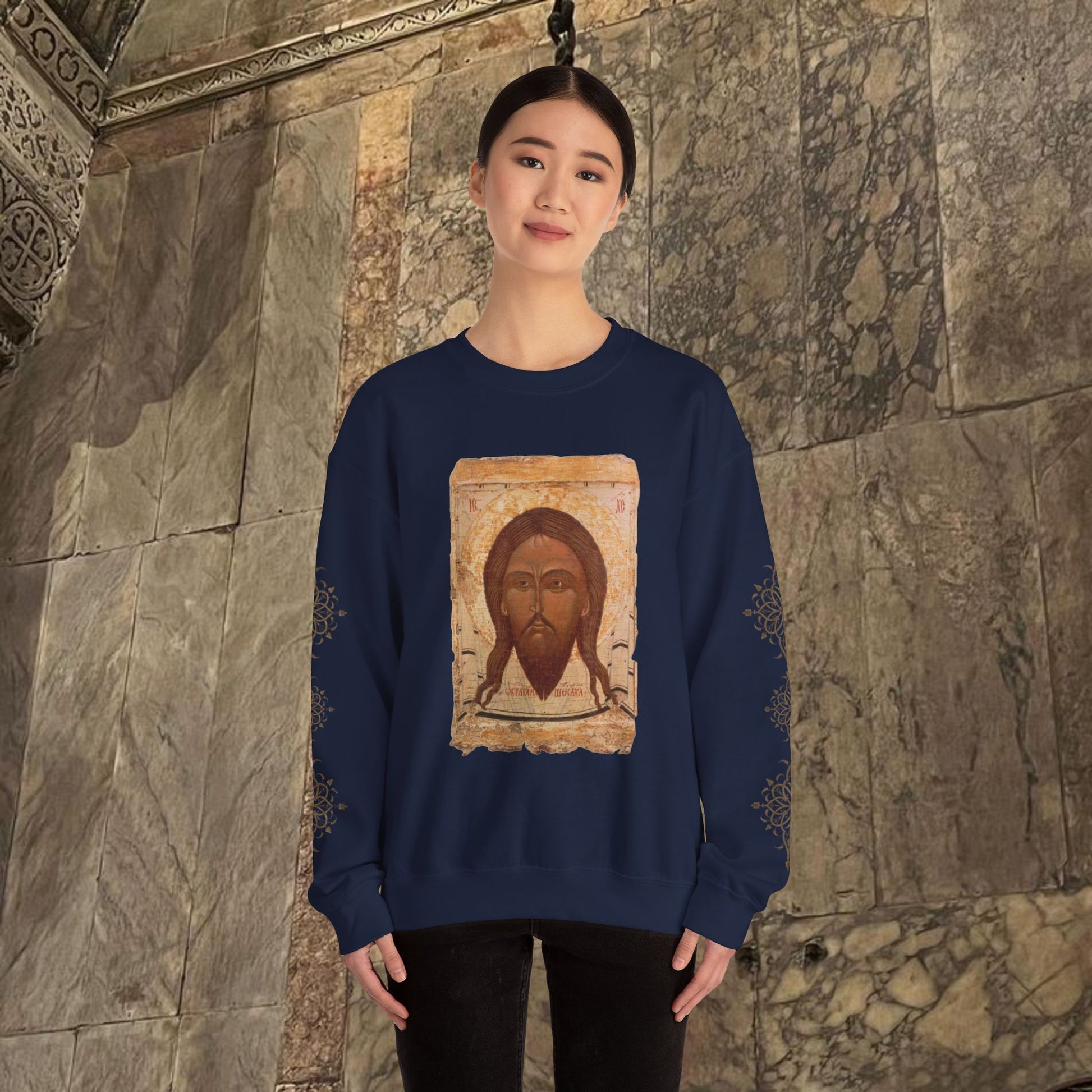 Byzantine Icon Art Sweatshirt - Manuscript Design