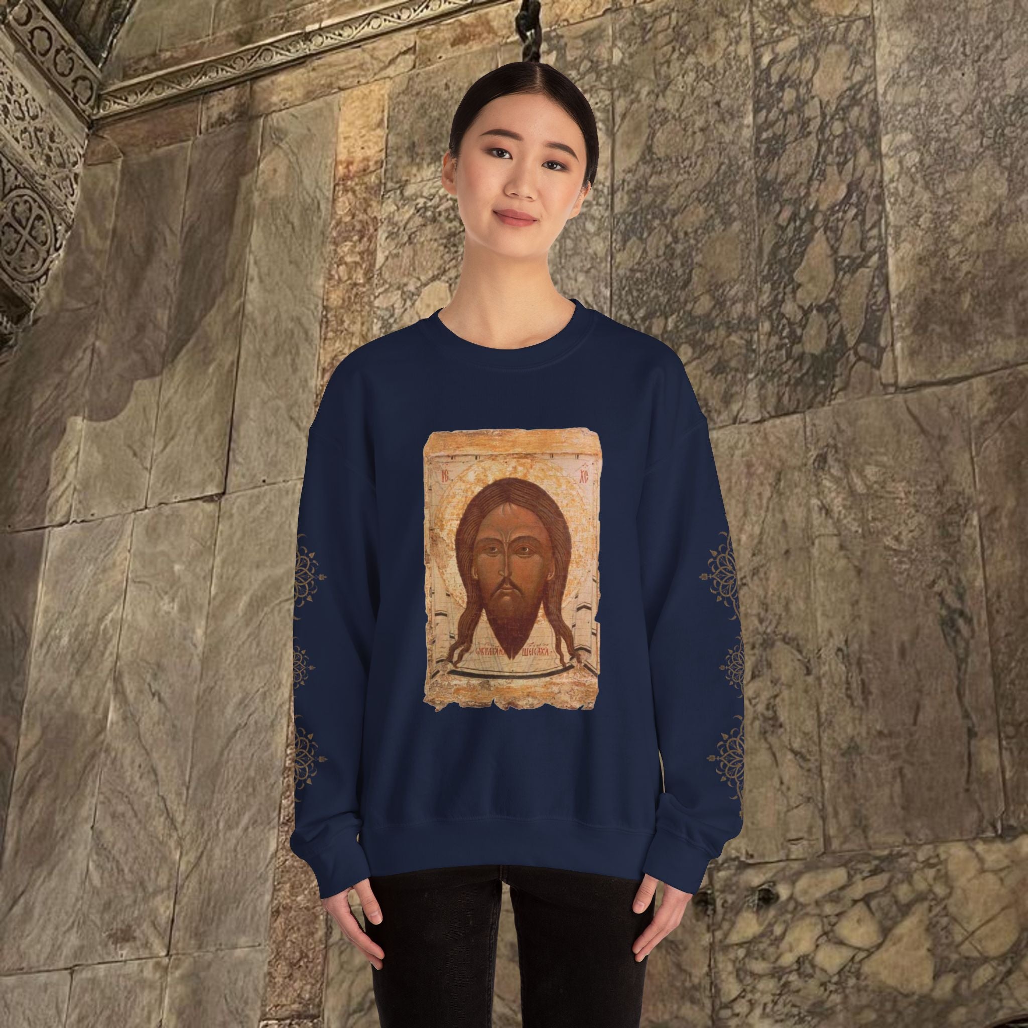 Byzantine Icon Art Sweatshirt - Manuscript Design