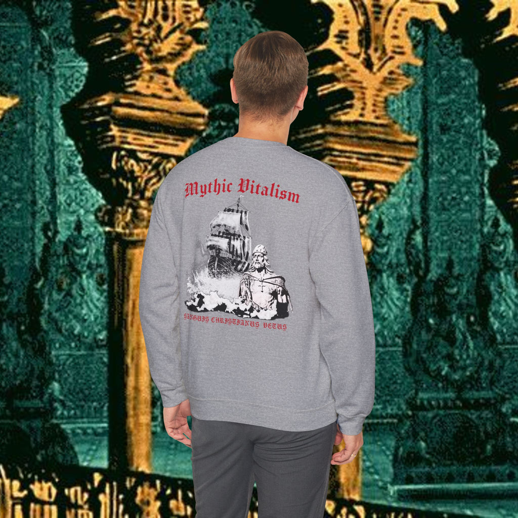 Mythic Vitalism, Sanguis Christianus Vetus Exploration and Adventure Inspired Crewneck Sweatshirt – Back Version