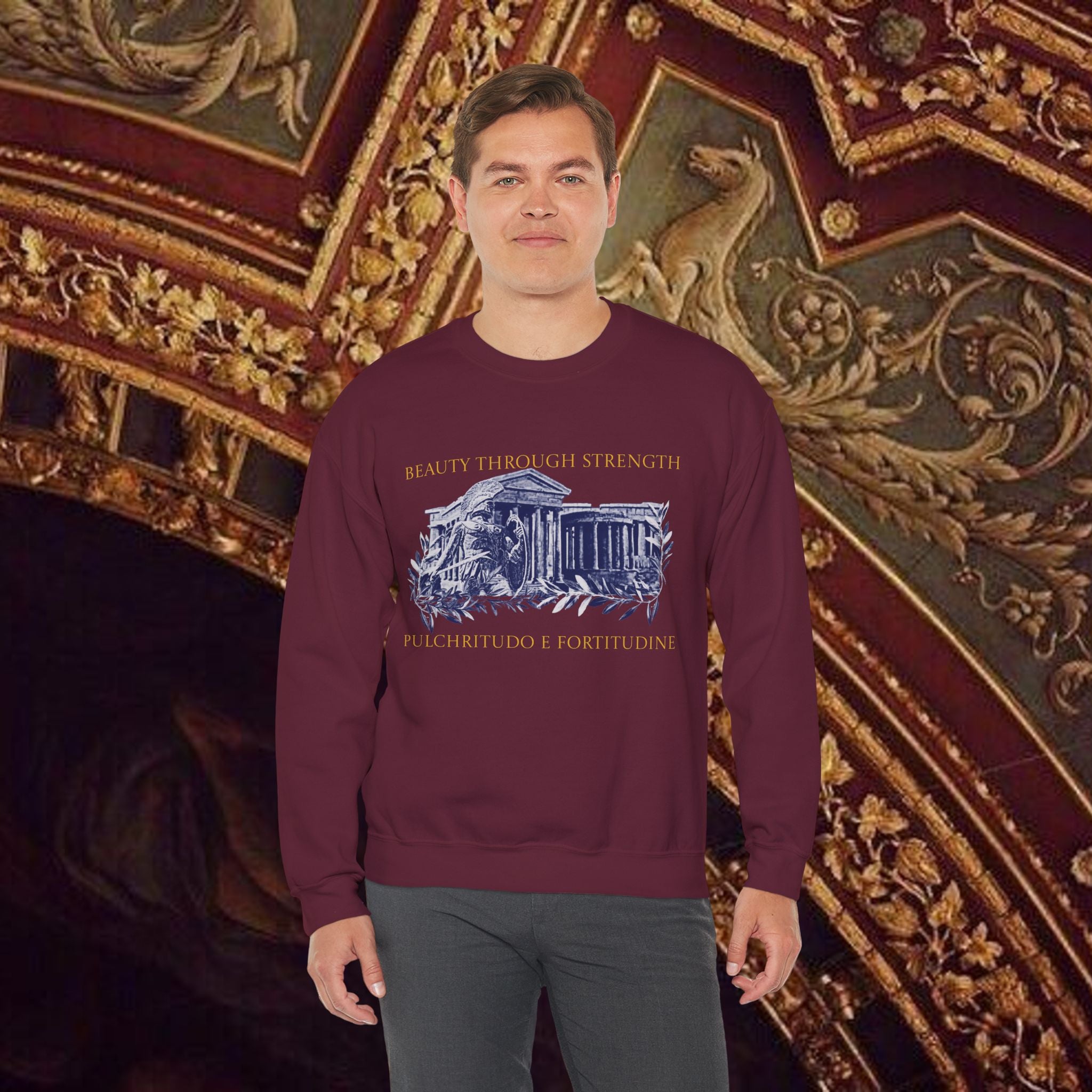Guardian of the Temple Classically- Inspired Cotton Graphic Sweatshirt